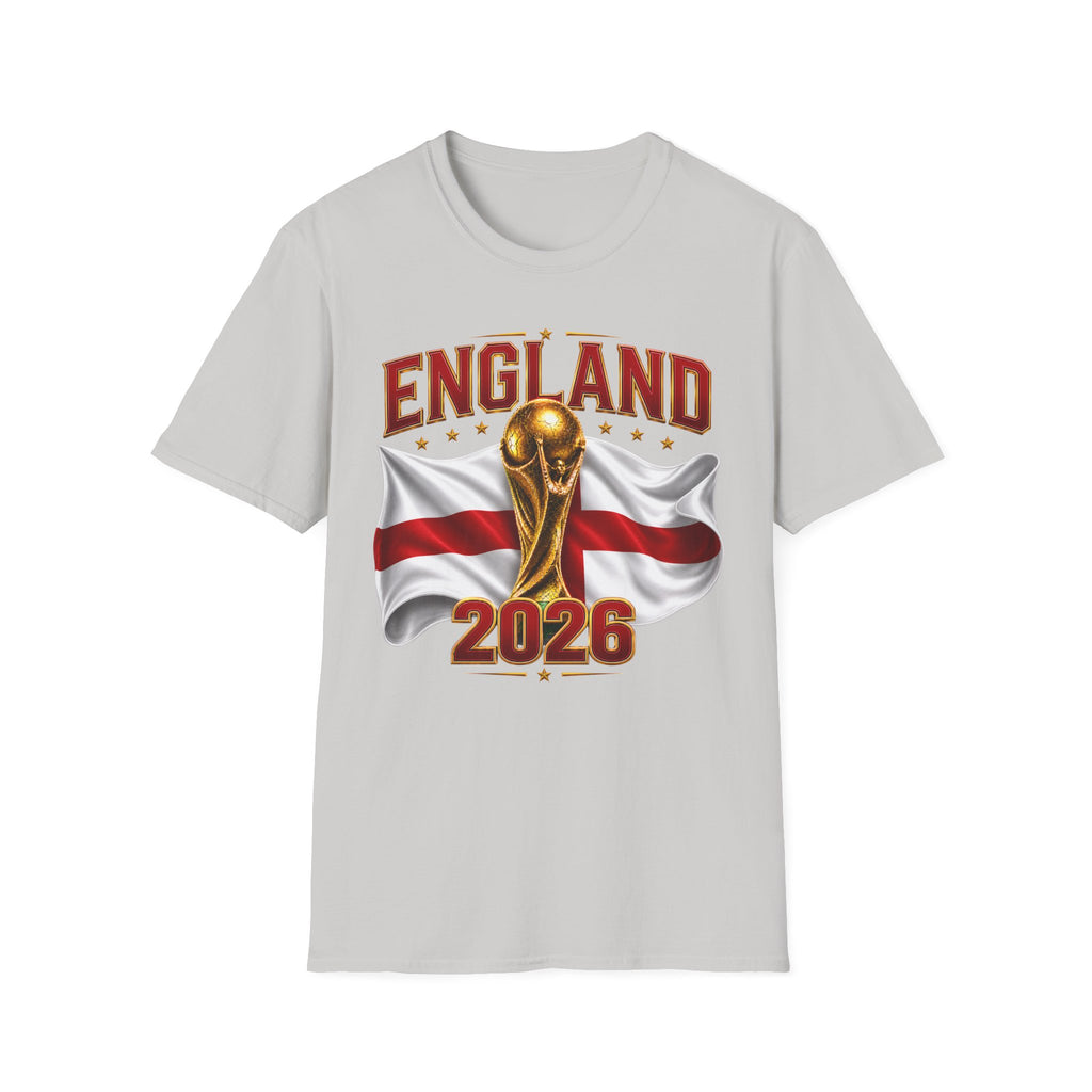 England 2026 World Cup T-Shirt — Gold Trophy & St George’s Flag Soccer Fan Tee