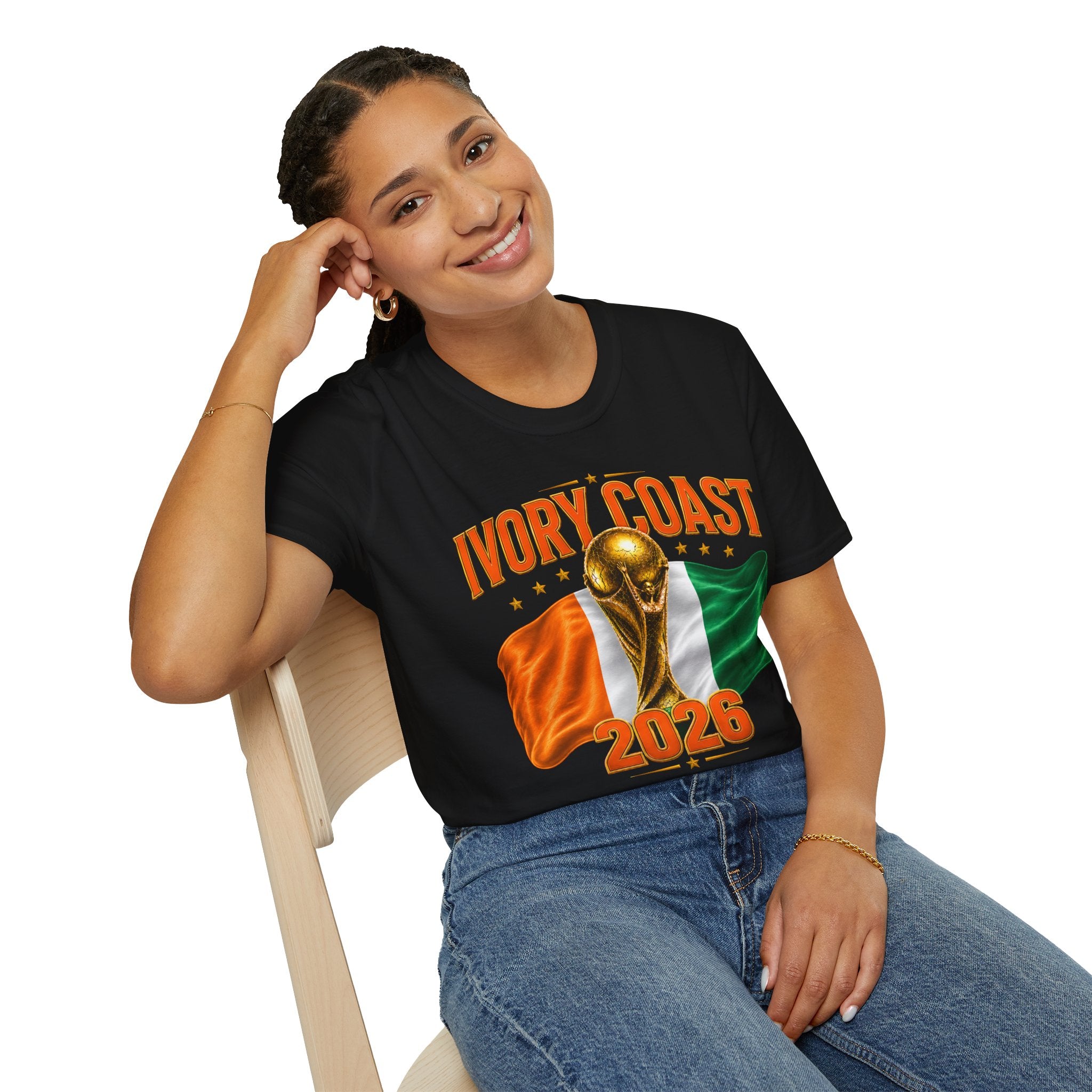 Ivory Coast 2026 World Cup T‑Shirt — FIFA Trophy & Flag Soccer Fan Tee
