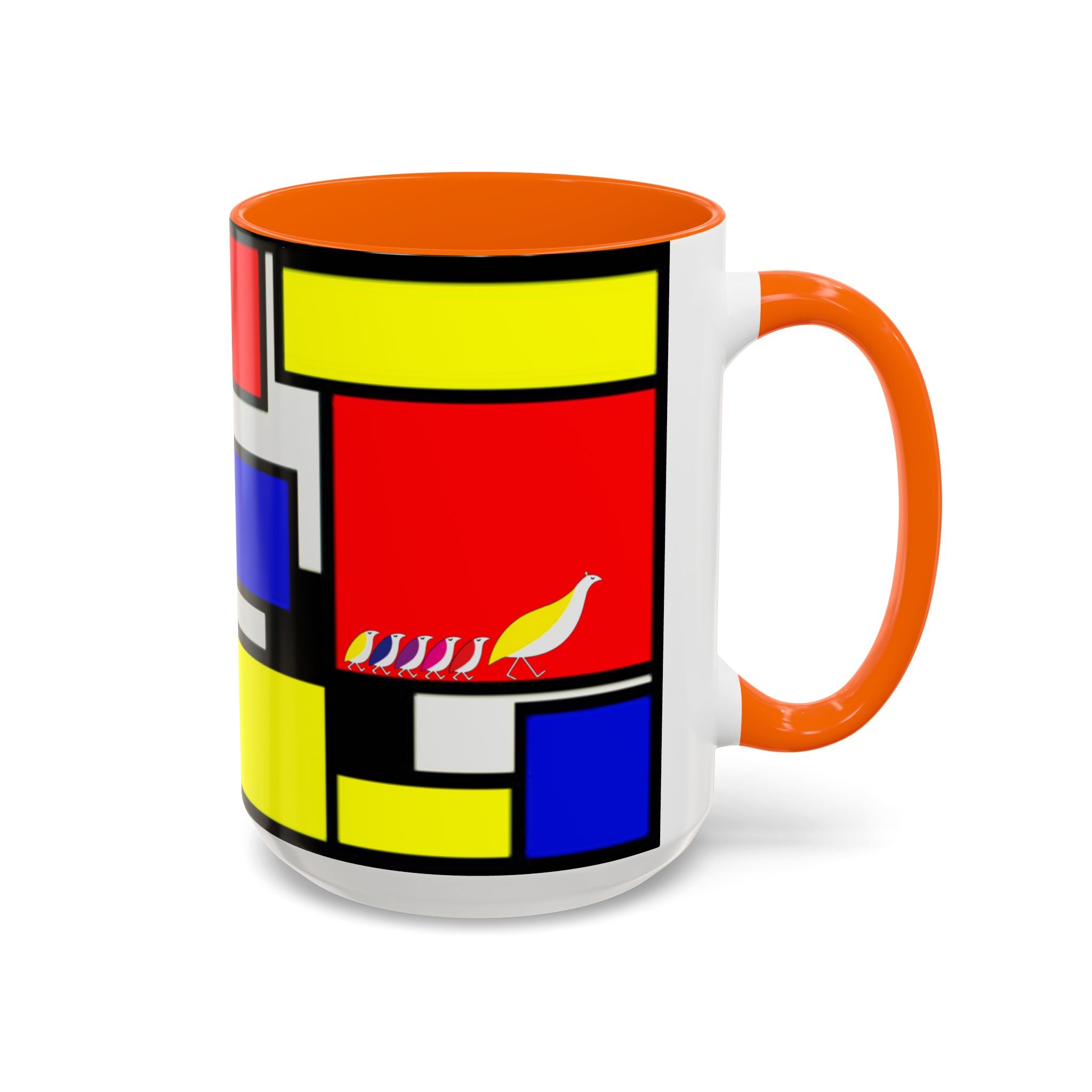 IKIYK School Bus Mondrian Style Geometric Pattern Mug | Accent Coffee Mug 11oz 15oz 1970s
