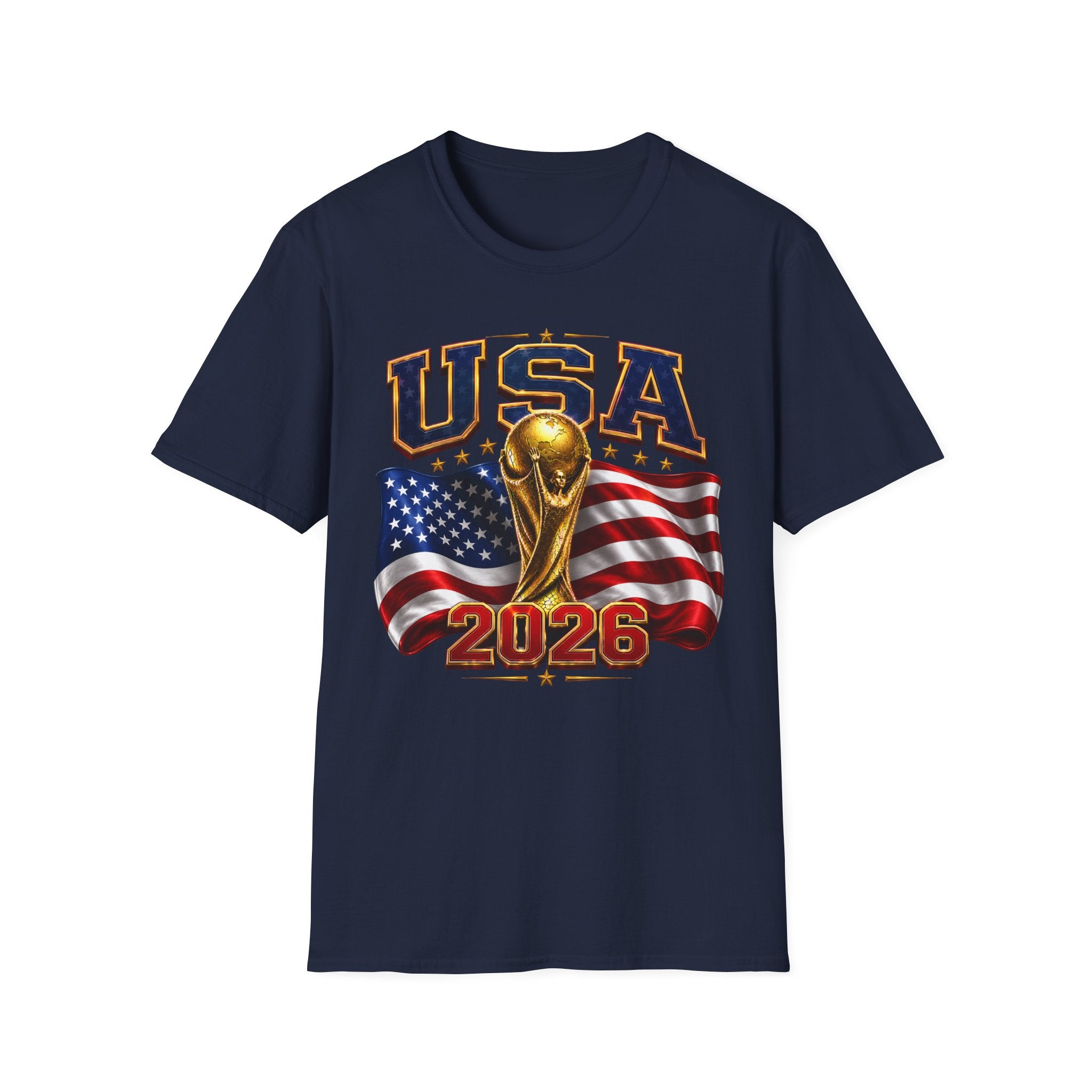 USA World Cup 2026 Soccer T-Shirt – American Flag & Trophy Design