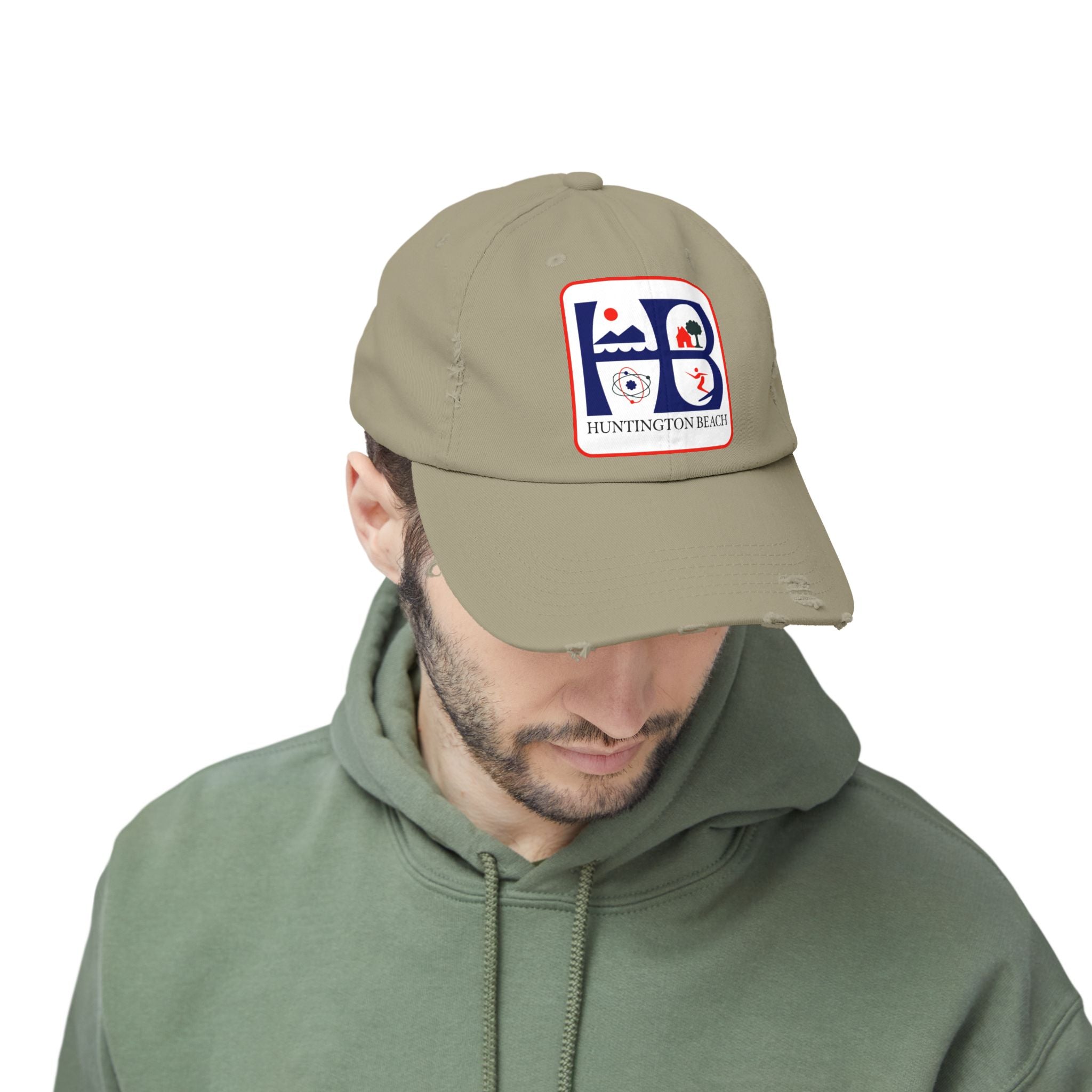 Huntington Beach Distressed Mom and Dad Hat — Vintage Surf & Coastal Patch Cap