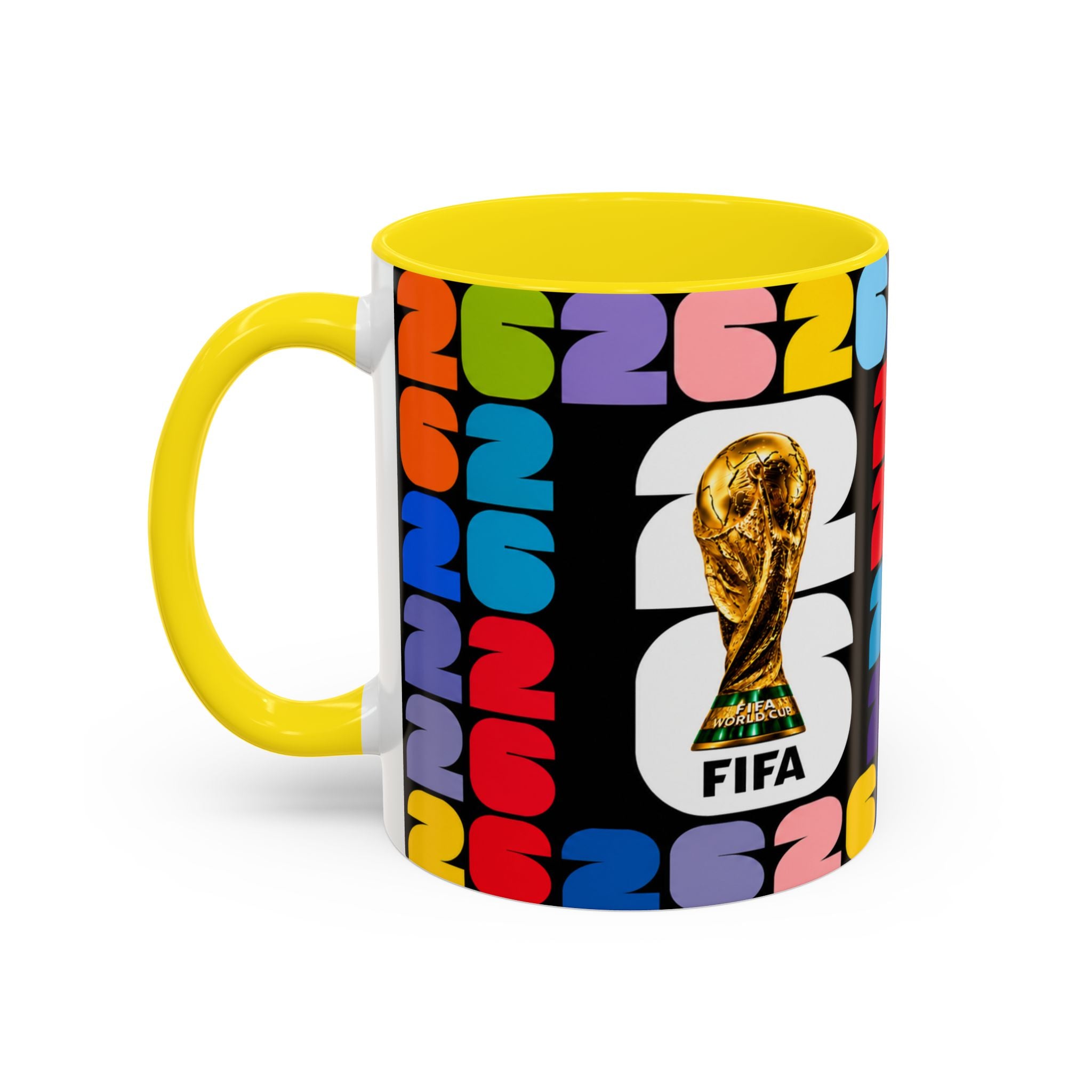 2026 World Cup Accent Coffee Mug – Colorful FIFA Trophy Design (11/15oz)