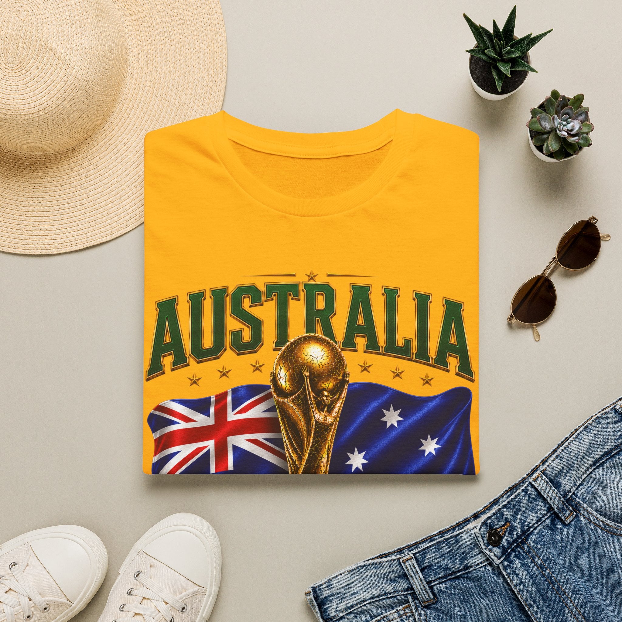 Australia 2026 Soccer World Cup T-Shirt — Aussie Flag & Trophy Design