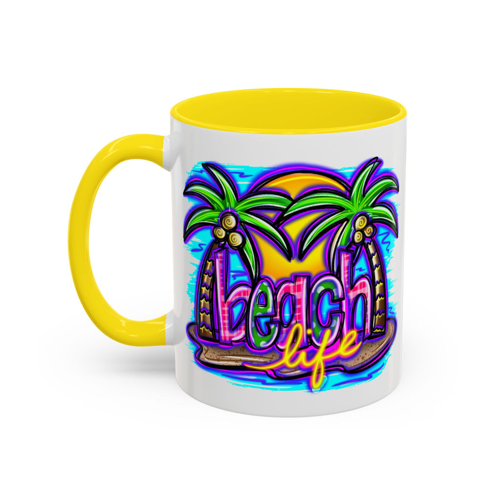 Beach Life Coffee Mug — Tropical Palm Sunset Accent Mug (11/15oz)