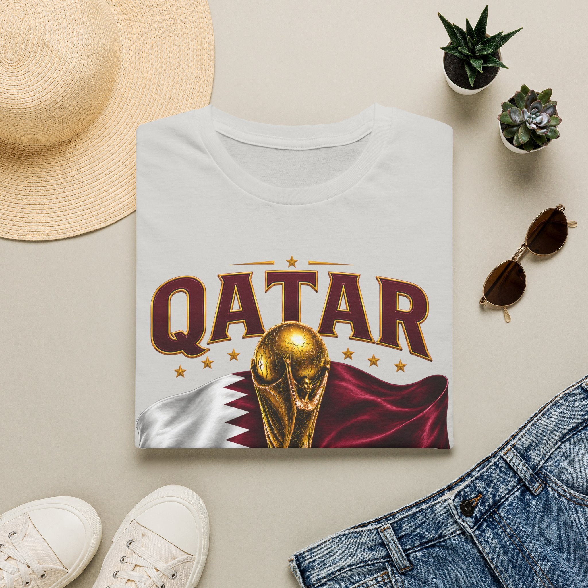 Qatar 2026 World Cup T-Shirt — Golden Trophy & Flag Soccer Tee