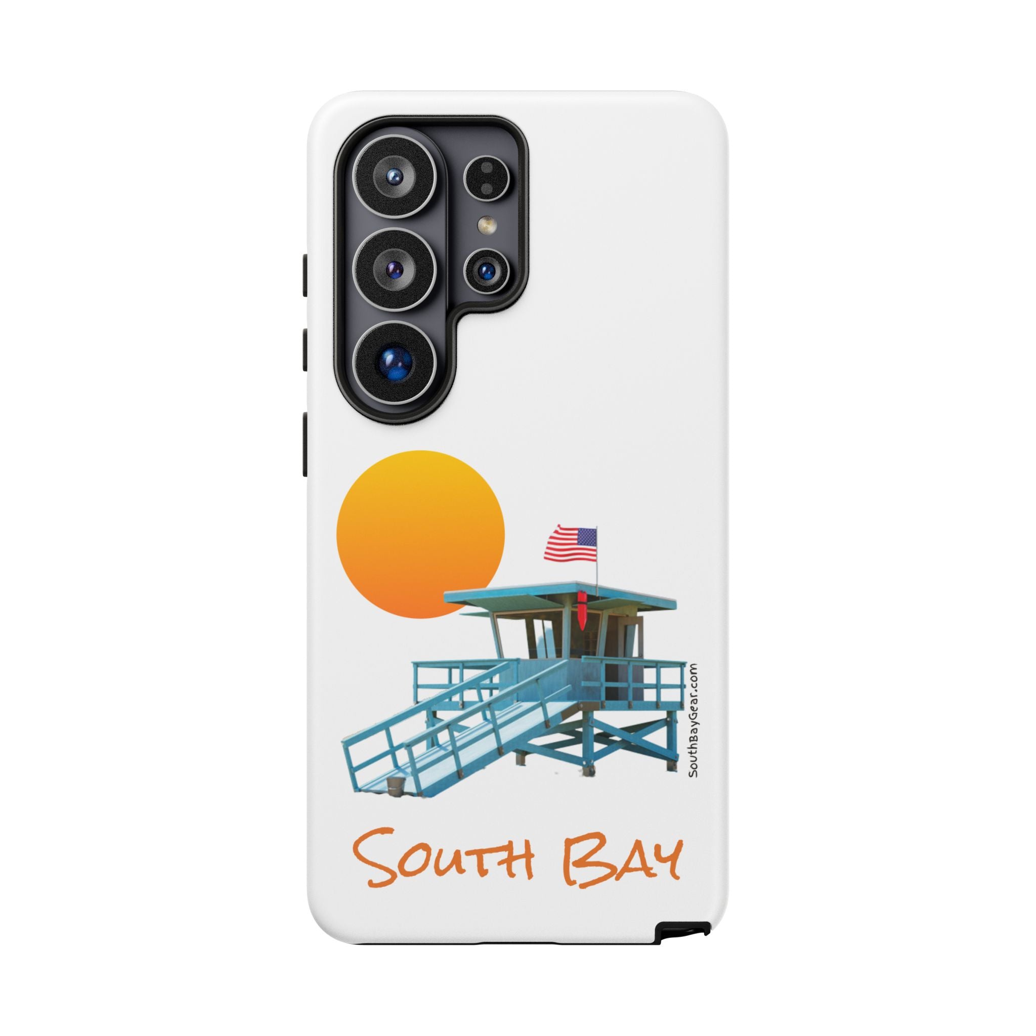 South Bay Lifeguard Stand with American Flag Tough Phone Cases