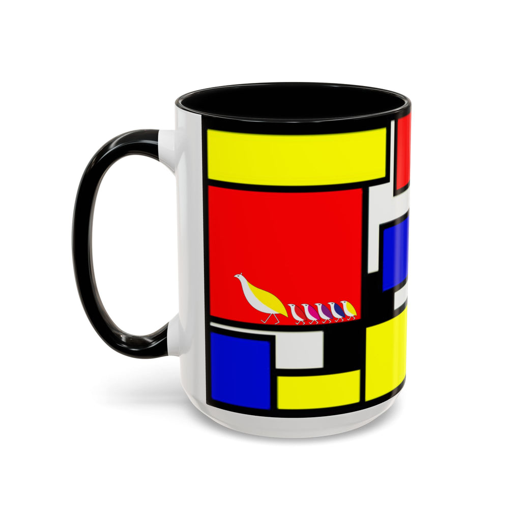 IKIYK School Bus Mondrian Style Geometric Pattern Mug | Accent Coffee Mug 11oz 15oz 1970s