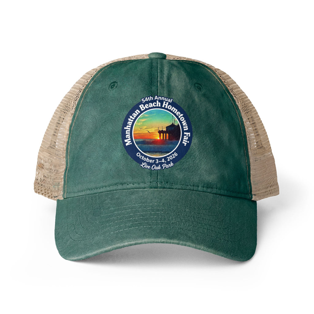 Women's Washed Mesh-Back Cap - Manhattan Beach Hometown Fair 2026 Design