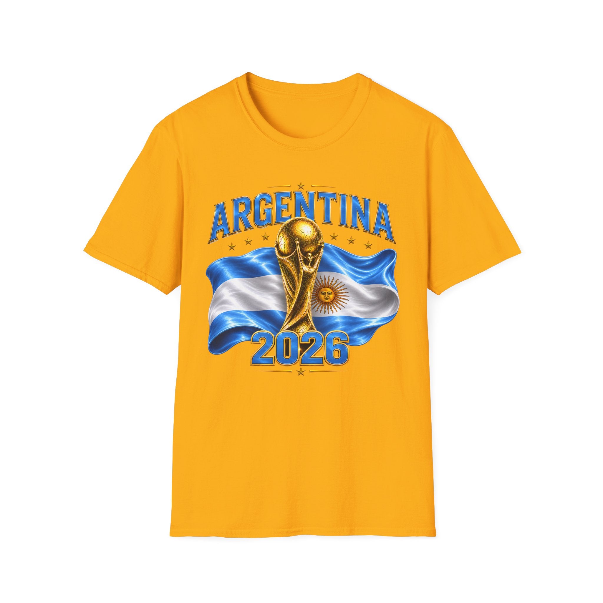 Argentina 2026 World Cup T-Shirt — Golden Trophy & Flag Soccer Fan Tee