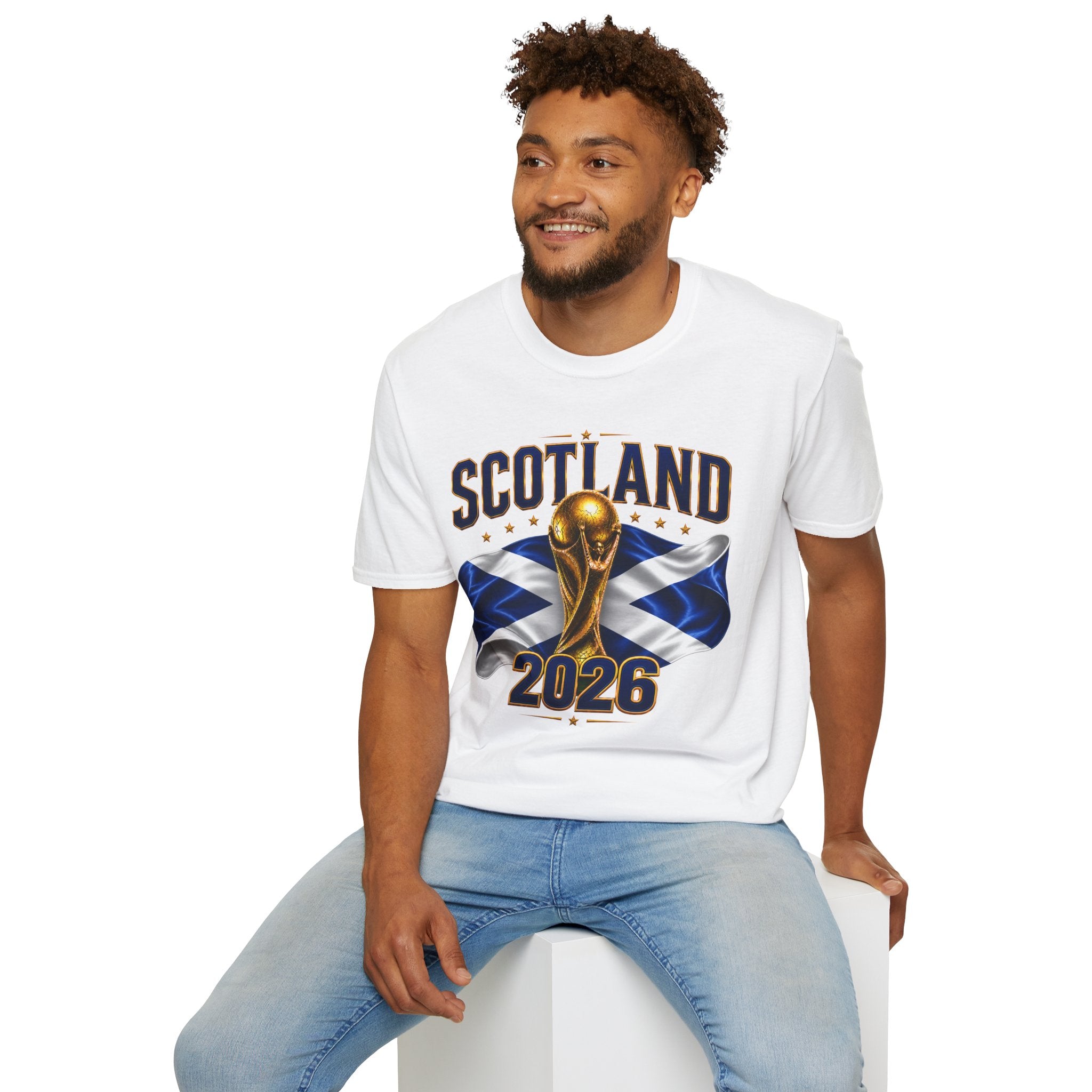 Scotland 2026 World Cup Soccer T-Shirt — Scottish Flag & Trophy Football Tee