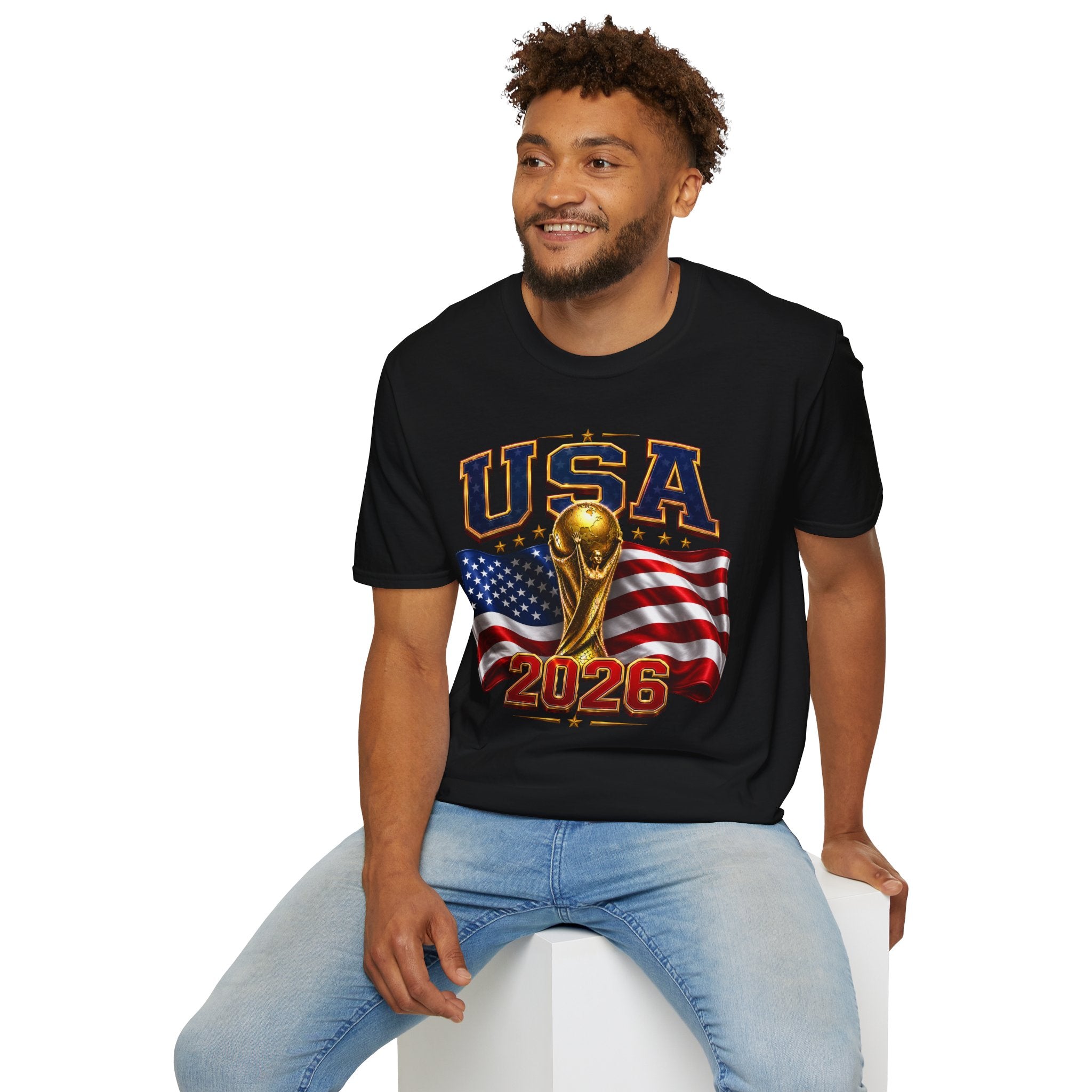 USA World Cup 2026 Soccer T-Shirt – American Flag & Trophy Design