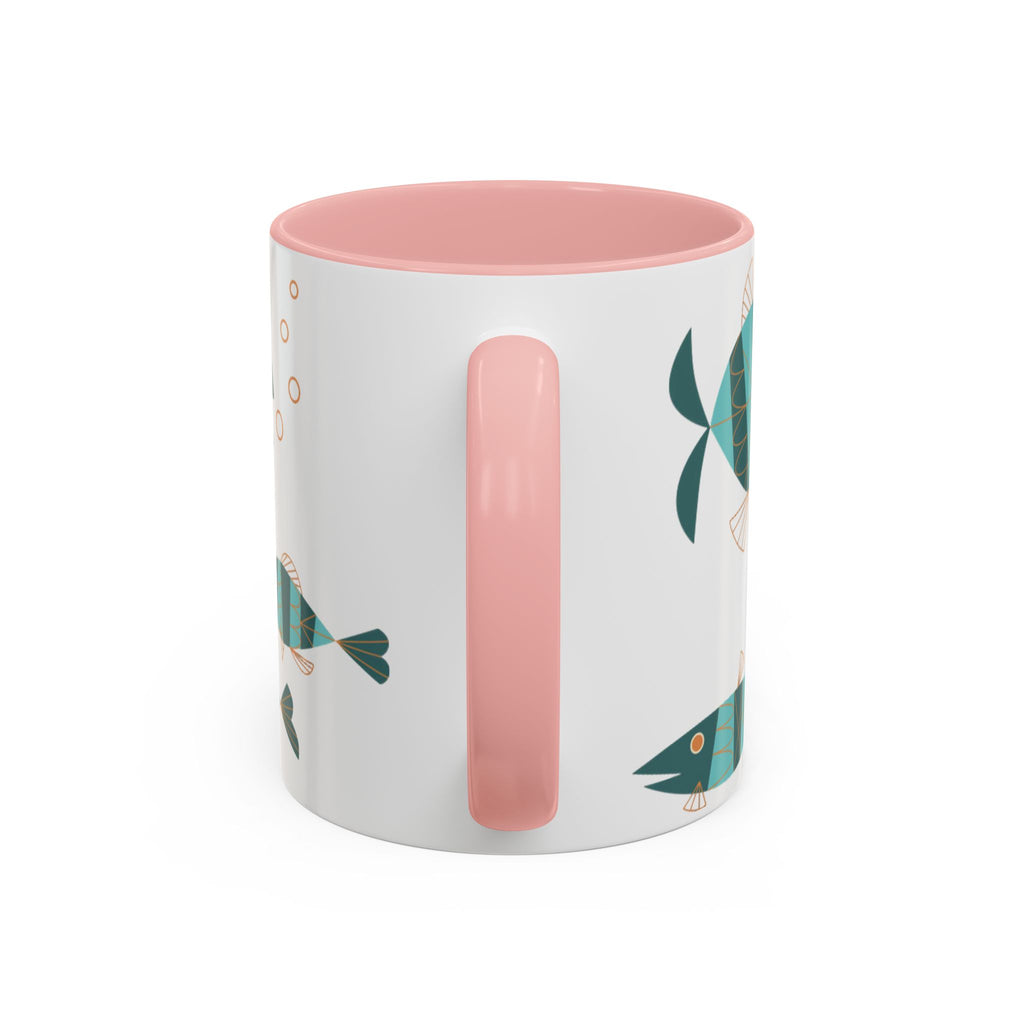 Metlox Pottery Teal Geometric Fish Mug | Accent Coffee Mug