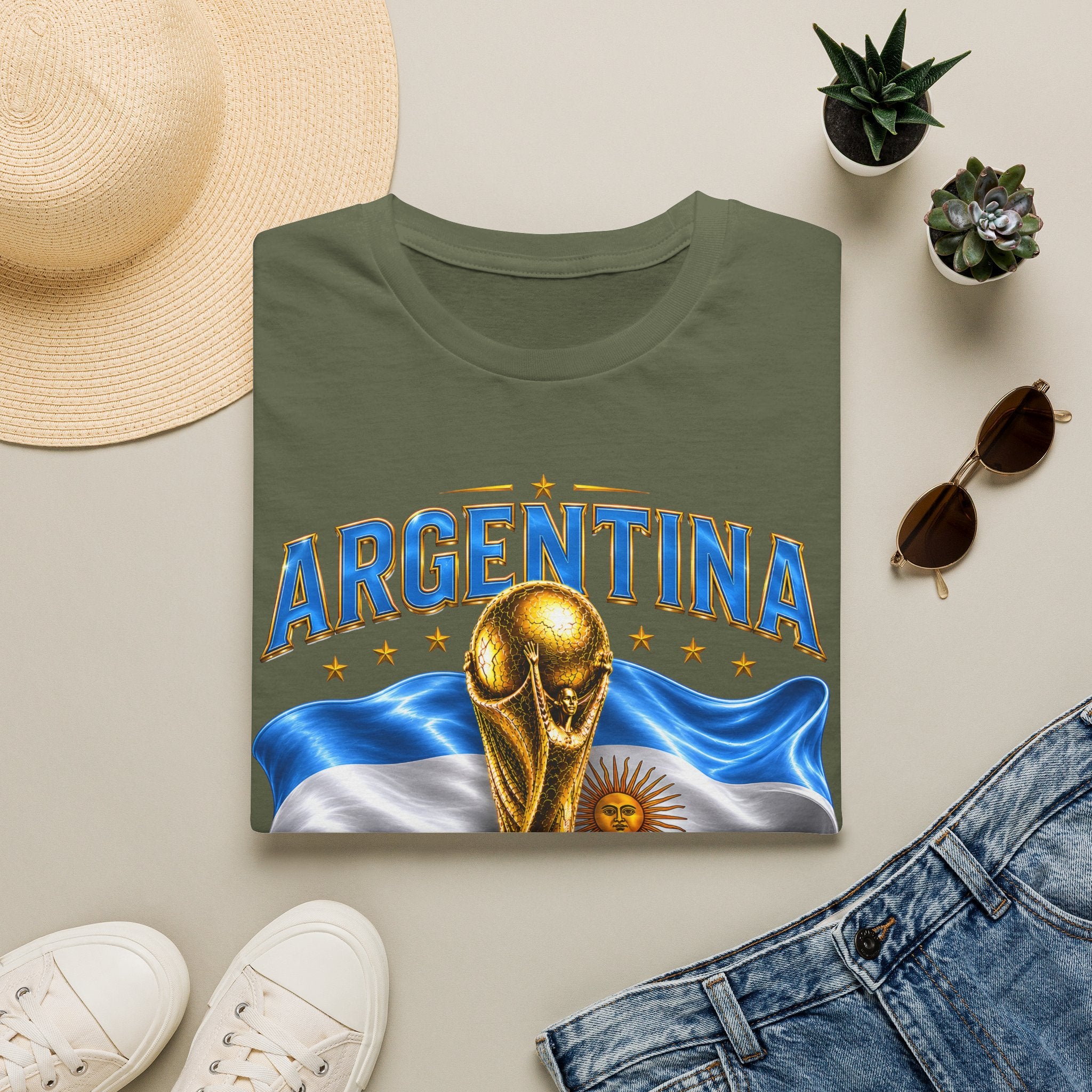 Argentina 2026 World Cup T-Shirt — Golden Trophy & Flag Soccer Fan Tee