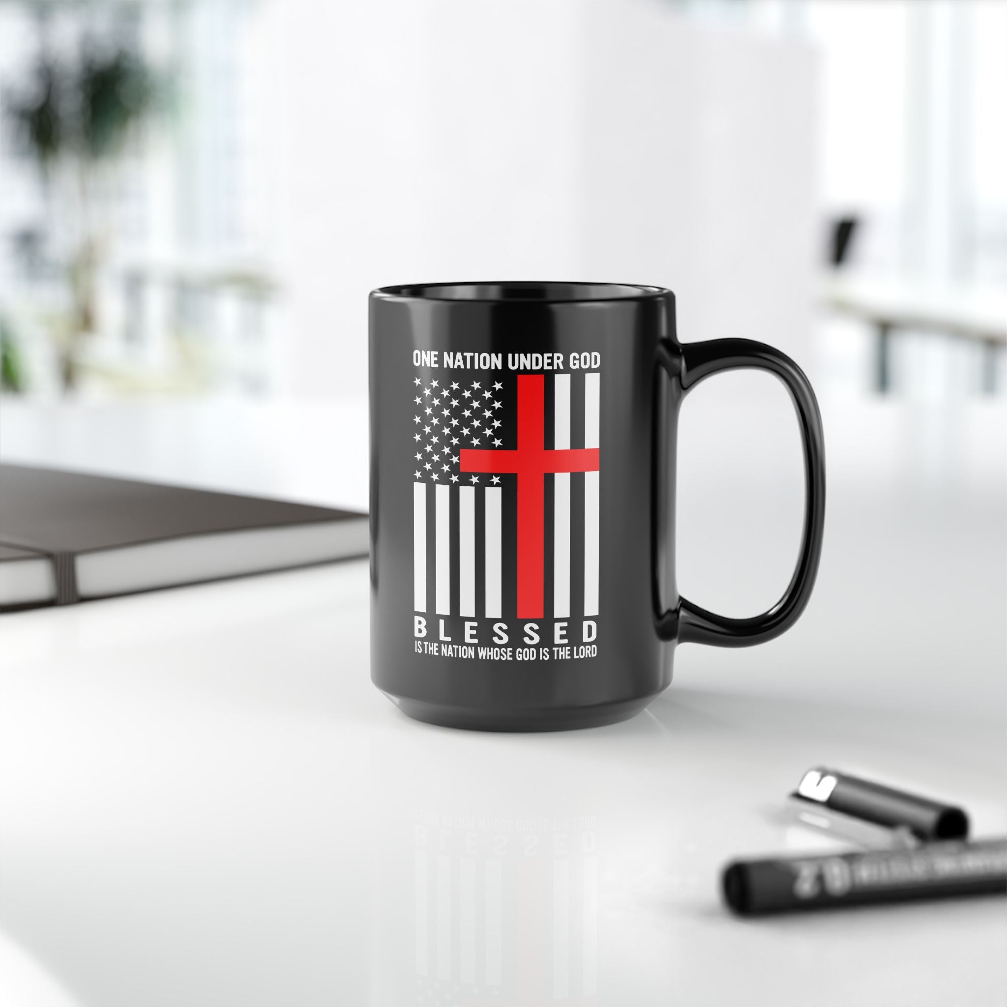 One Nation under God - Black Mug, 15oz