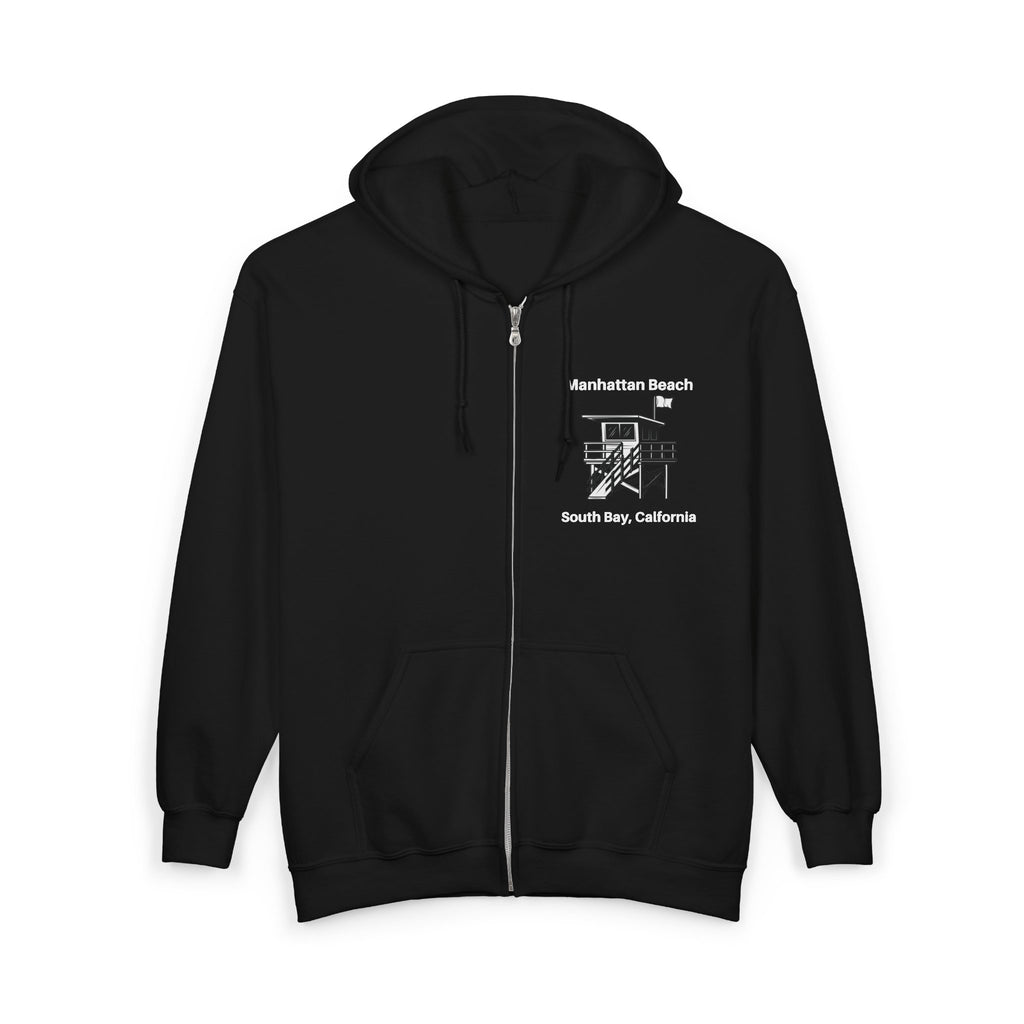 Manhattan Beach  Lifeguard Station - Heavy Blend Full Zip Hooded Sweatshirt