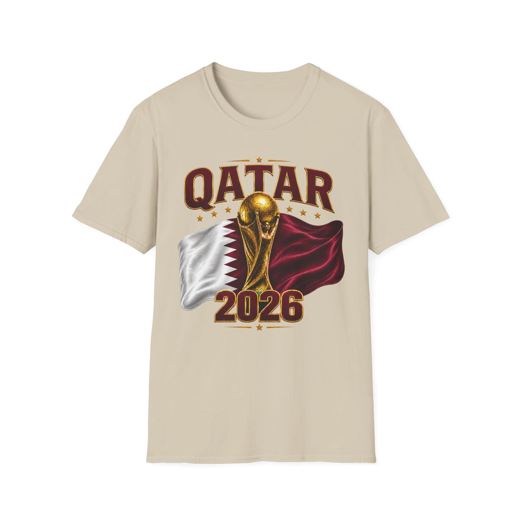 Qatar 2026 World Cup T-Shirt — Golden Trophy & Flag Soccer Tee