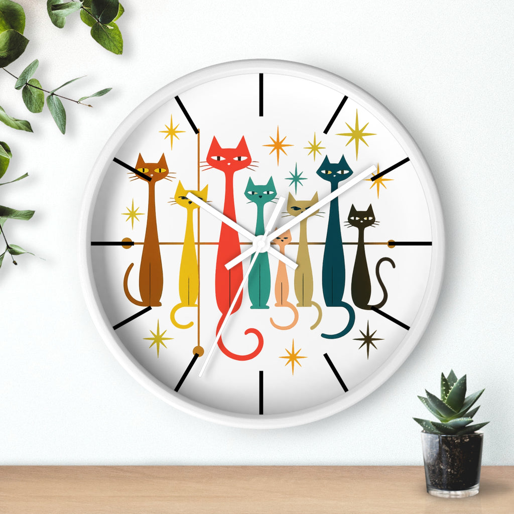 Mid Century Modern Cats Wall Clock | Retro Atomic Kitty Design