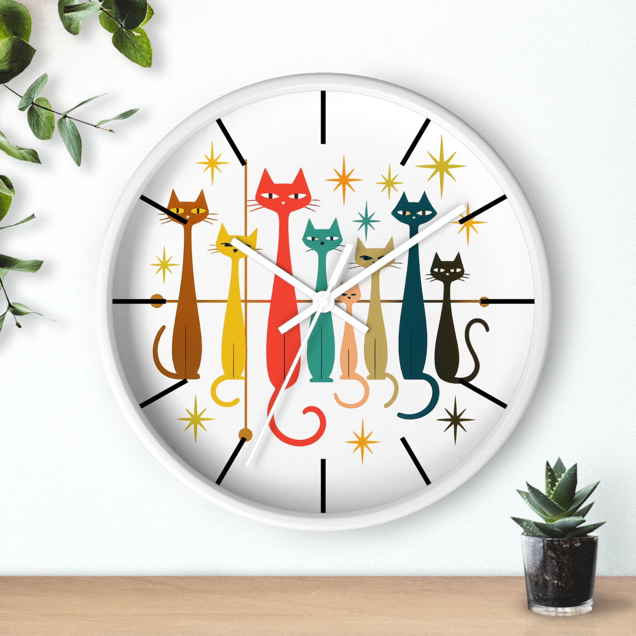 Mid Century Modern Cats Wall Clock | Retro Atomic Kitty Design