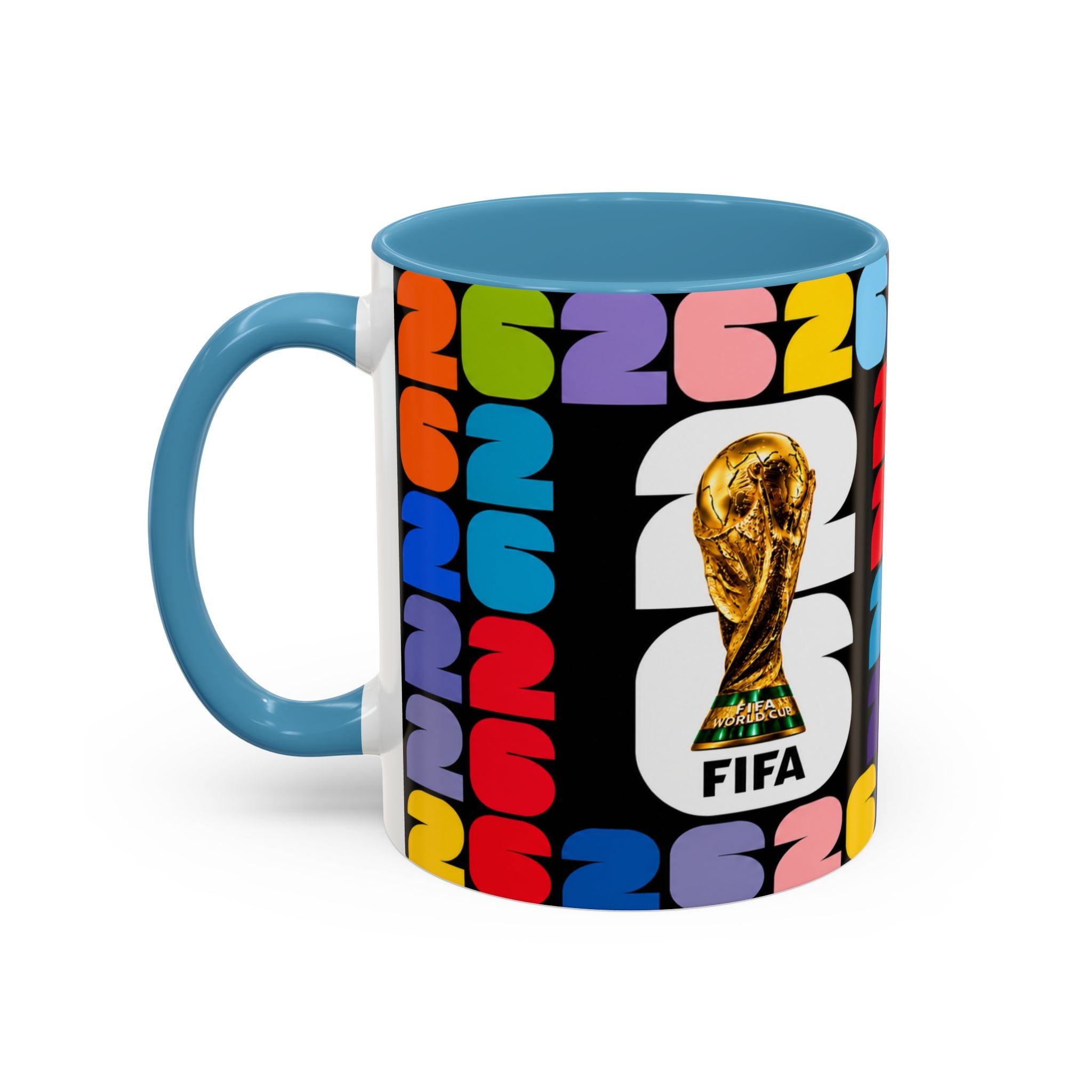 2026 World Cup Accent Coffee Mug – Colorful FIFA Trophy Design (11/15oz)