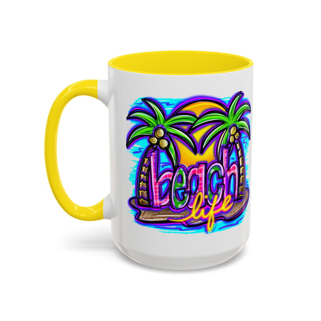 Beach Life Coffee Mug — Tropical Palm Sunset Accent Mug (11/15oz)