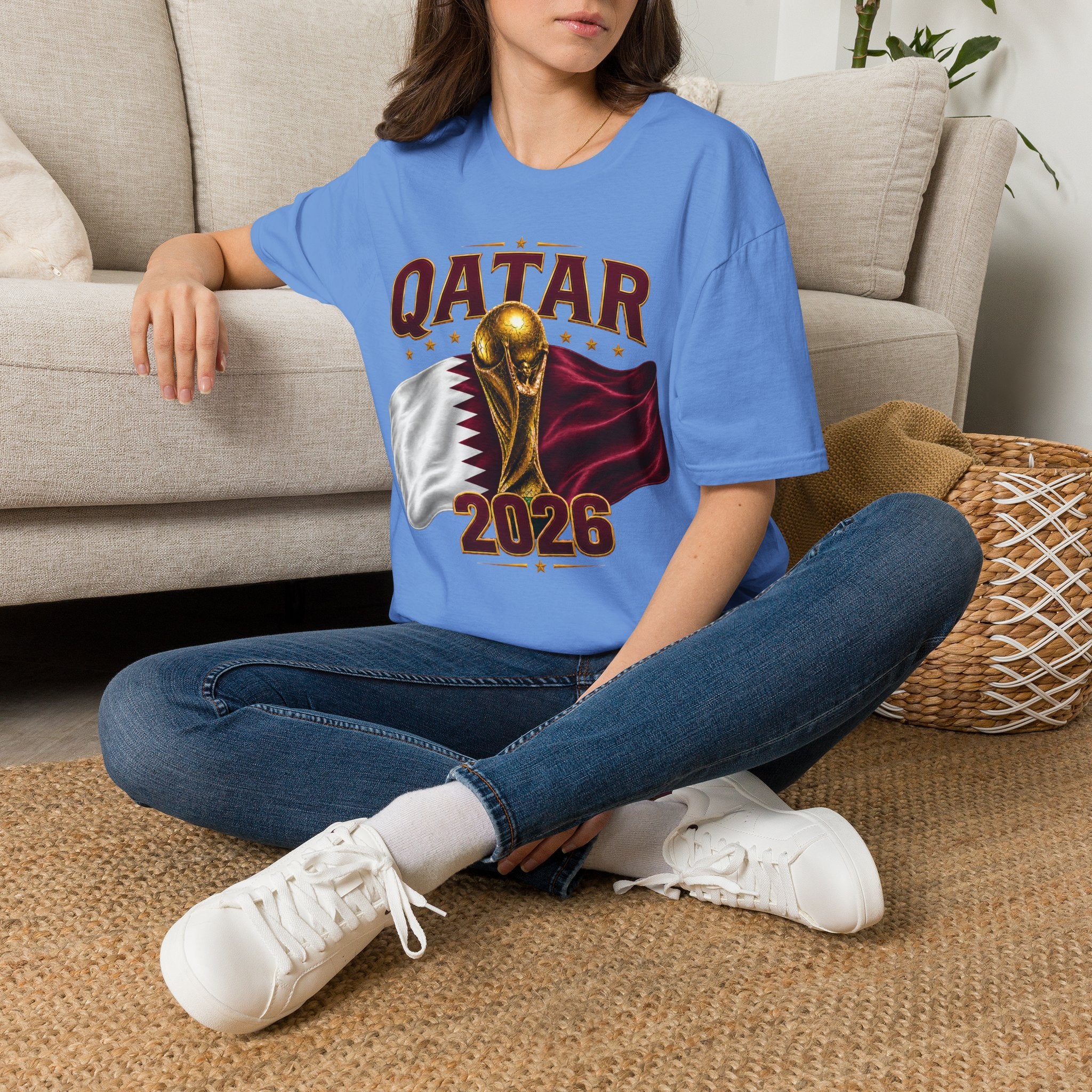 Qatar 2026 World Cup T-Shirt — Golden Trophy & Flag Soccer Tee