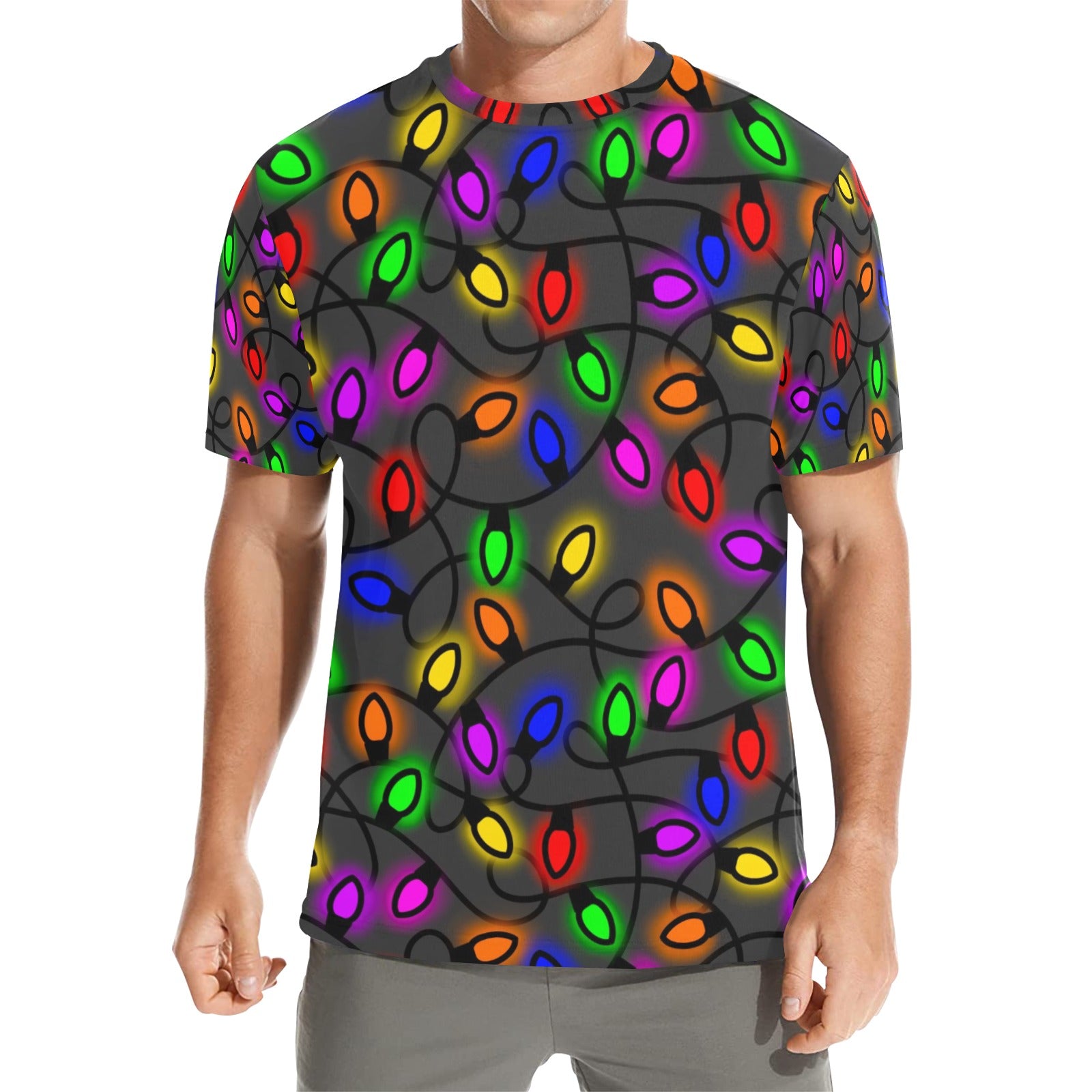 Christmas Lights  Men's All Over Print Crew Neck T-Shirt Made in USA