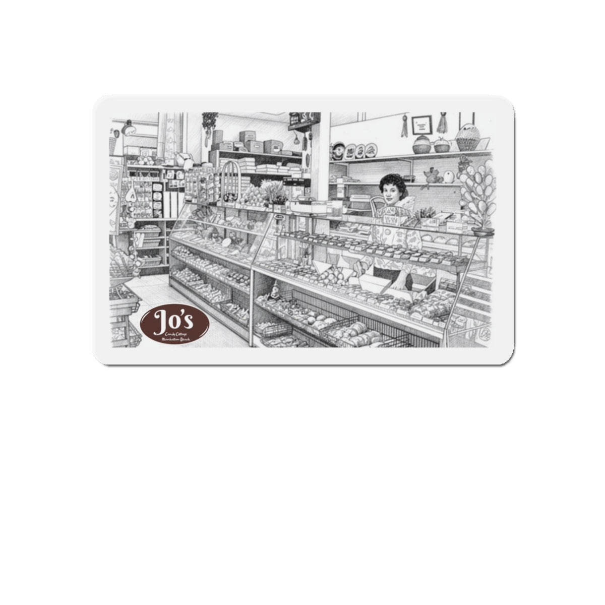 Vintage Candy Store Manhattan Beach Illustration Die-Cut Magnet | Jo's Candy Cottage  IYKYK