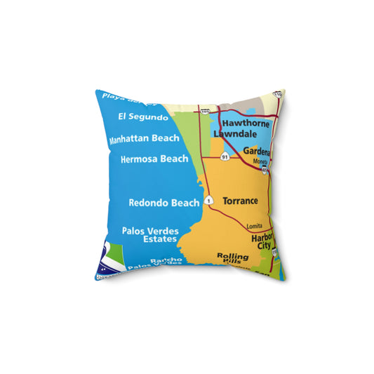 Rancho Palos Verdes California 90275 MAP Spun Polyester Square Pillow