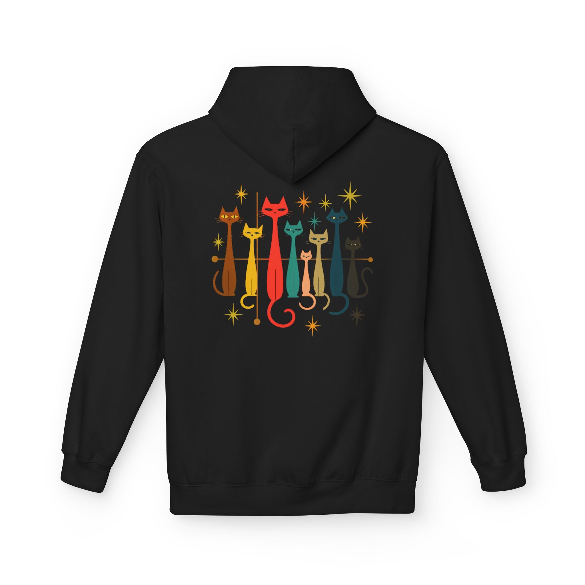 Retro Long Cats hoodie | Colorful Cat Illustration (printed front and back)