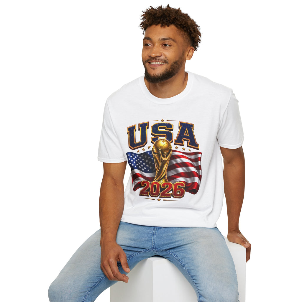 USA World Cup 2026 Soccer T-Shirt – American Flag & Trophy Design
