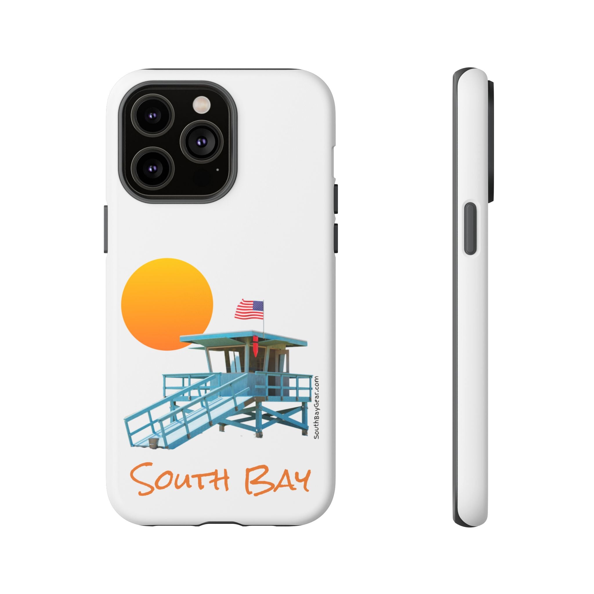 South Bay Lifeguard Stand with American Flag Tough Phone Cases