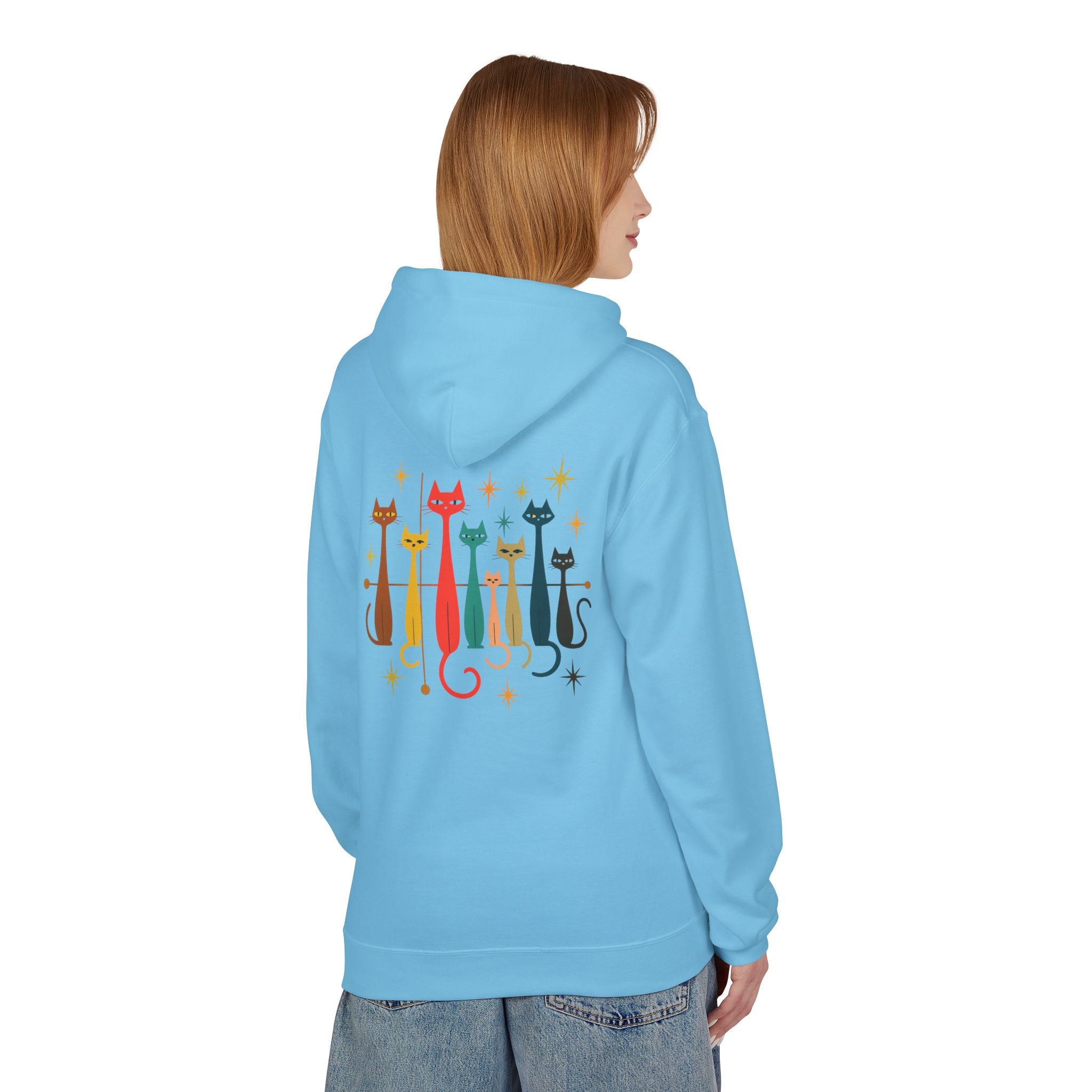Retro Long Cats hoodie | Colorful Cat Illustration (printed front and back)