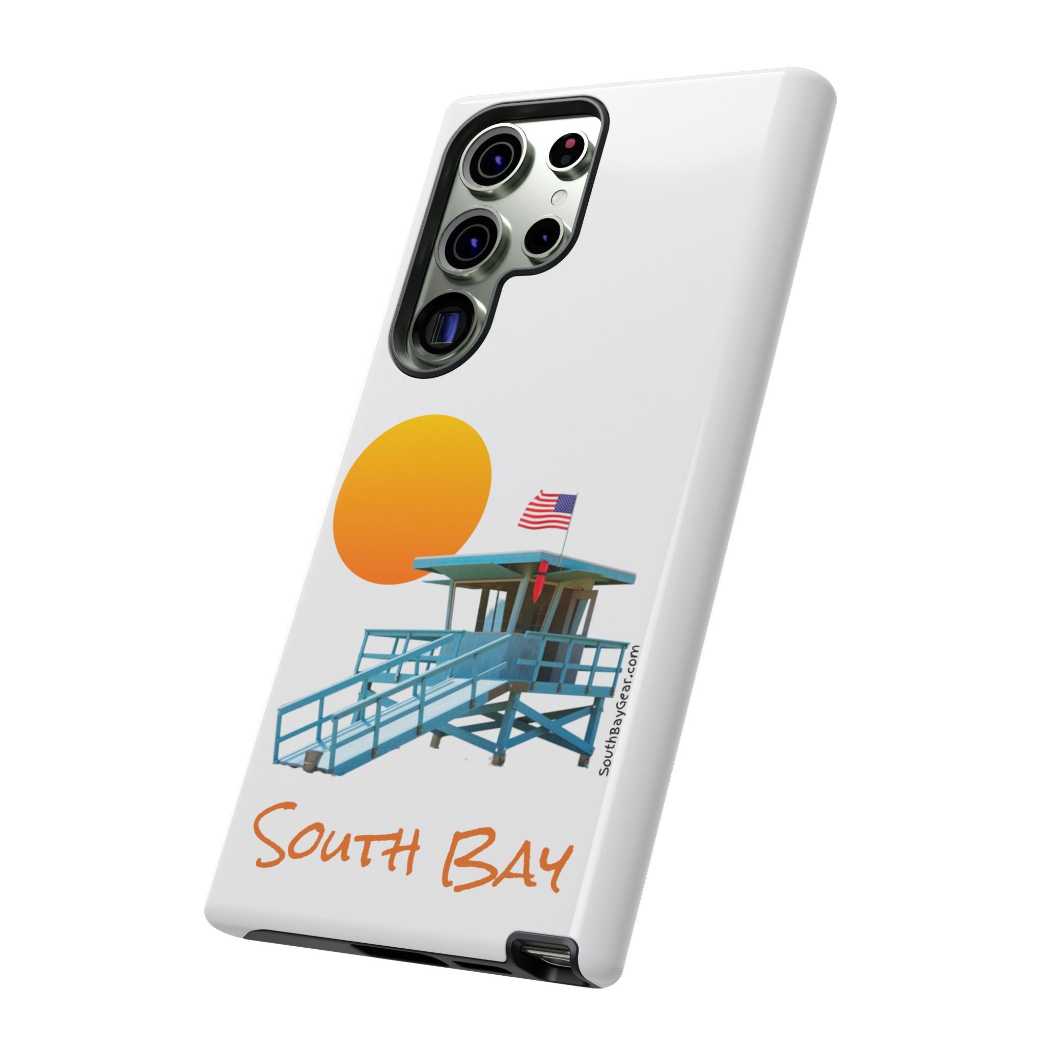 South Bay Lifeguard Stand with American Flag Tough Phone Cases