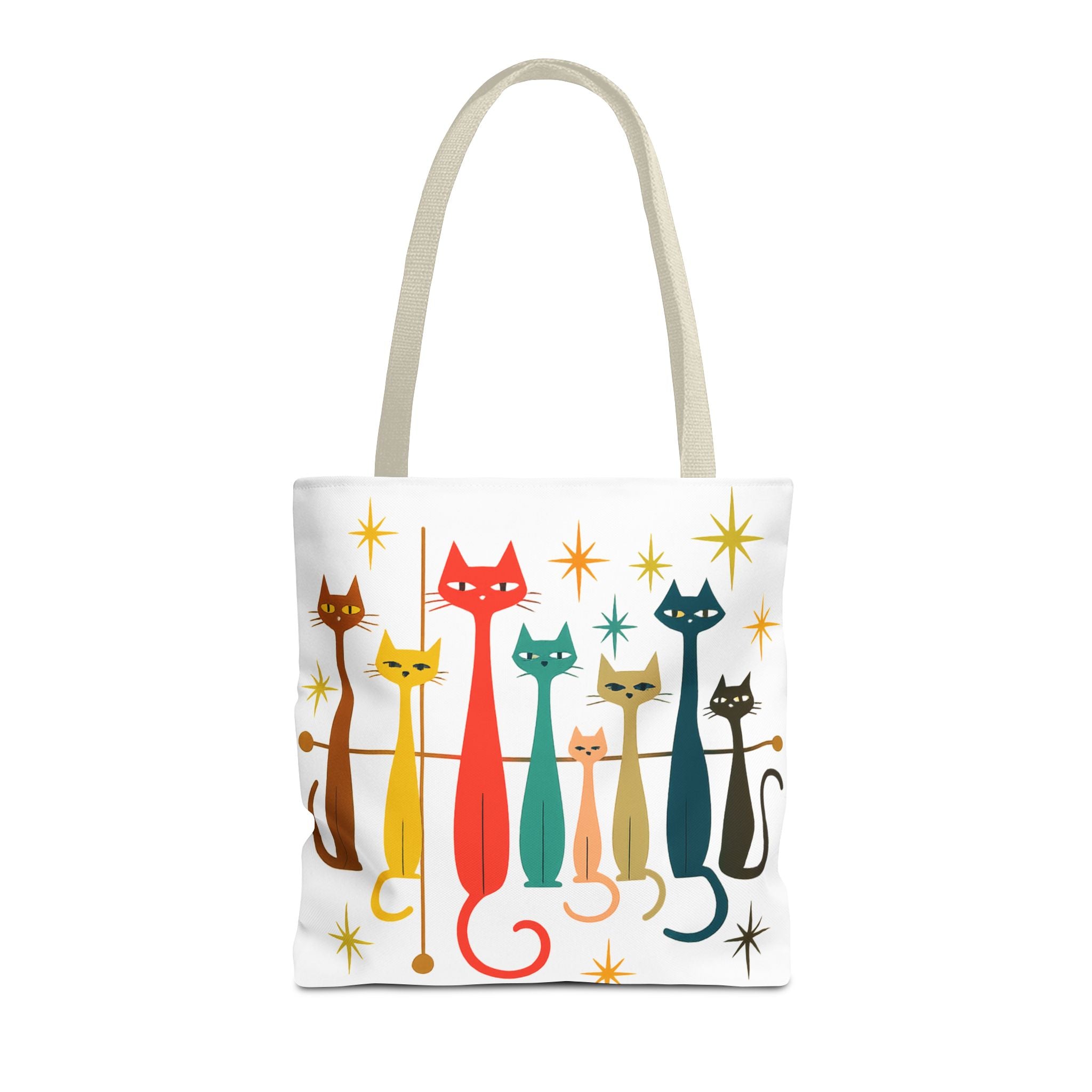 Retro Long Cats Tote Bag | Colorful Mid-Century Cat Pattern