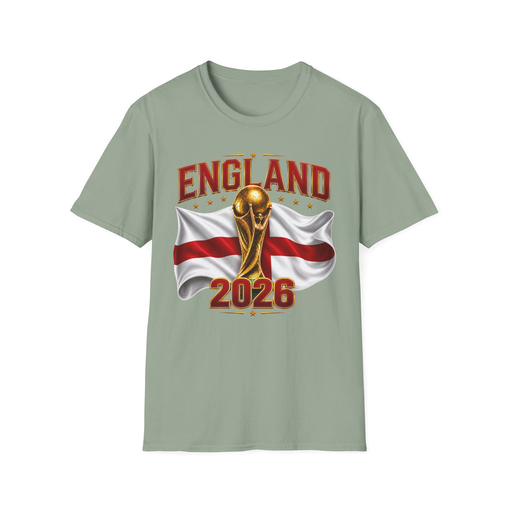 England 2026 World Cup T-Shirt — Gold Trophy & St George’s Flag Soccer Fan Tee