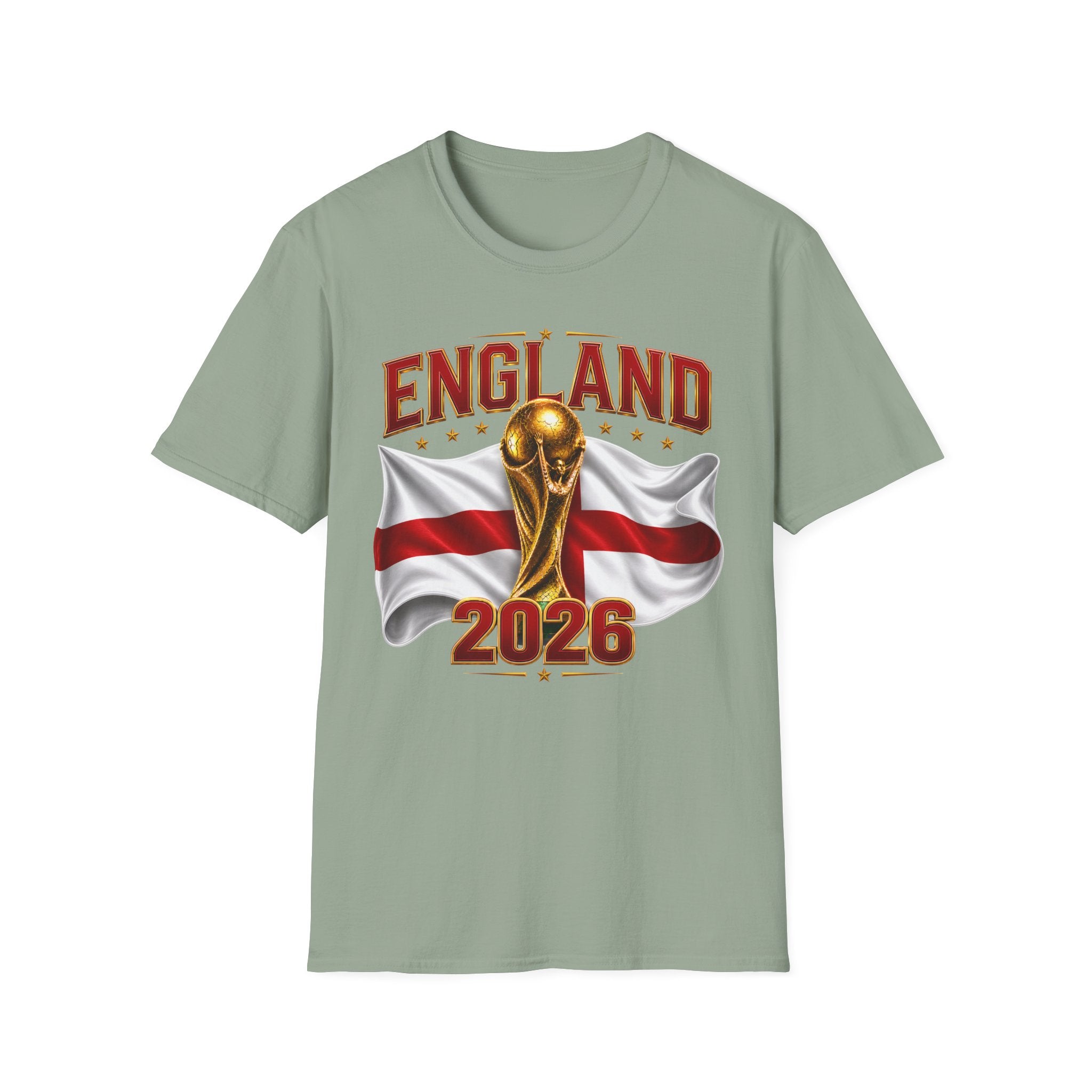 England 2026 World Cup T-Shirt — Gold Trophy & St George’s Flag Soccer Fan Tee
