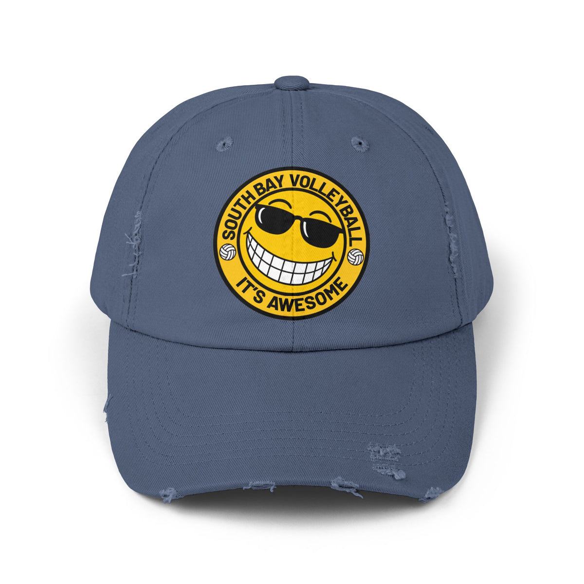 Distressed Volleyball Cap - "South Bay Volleyball It's Awesome" Smiley Logo