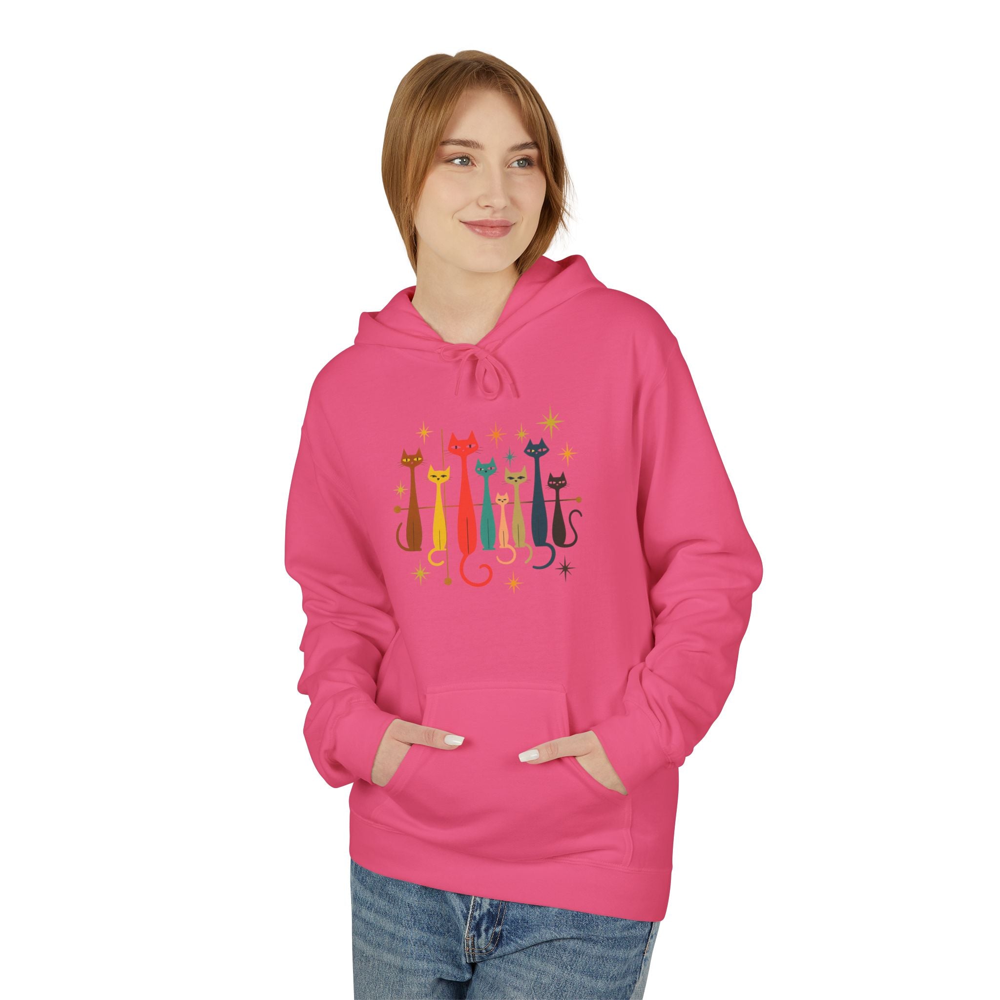Retro Long Cats hoodie | Colorful Cat Illustration (printed front and back)