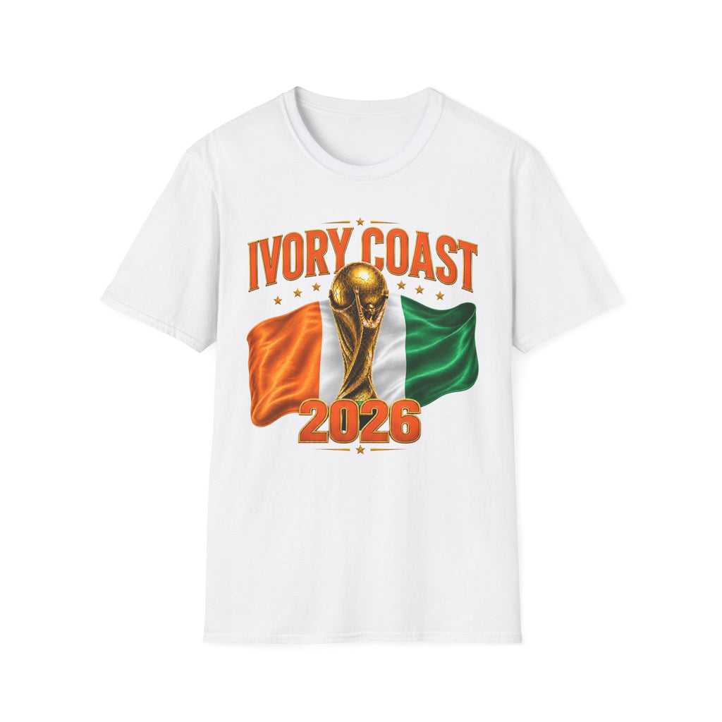 Ivory Coast 2026 World Cup T‑Shirt — FIFA Trophy & Flag Soccer Fan Tee