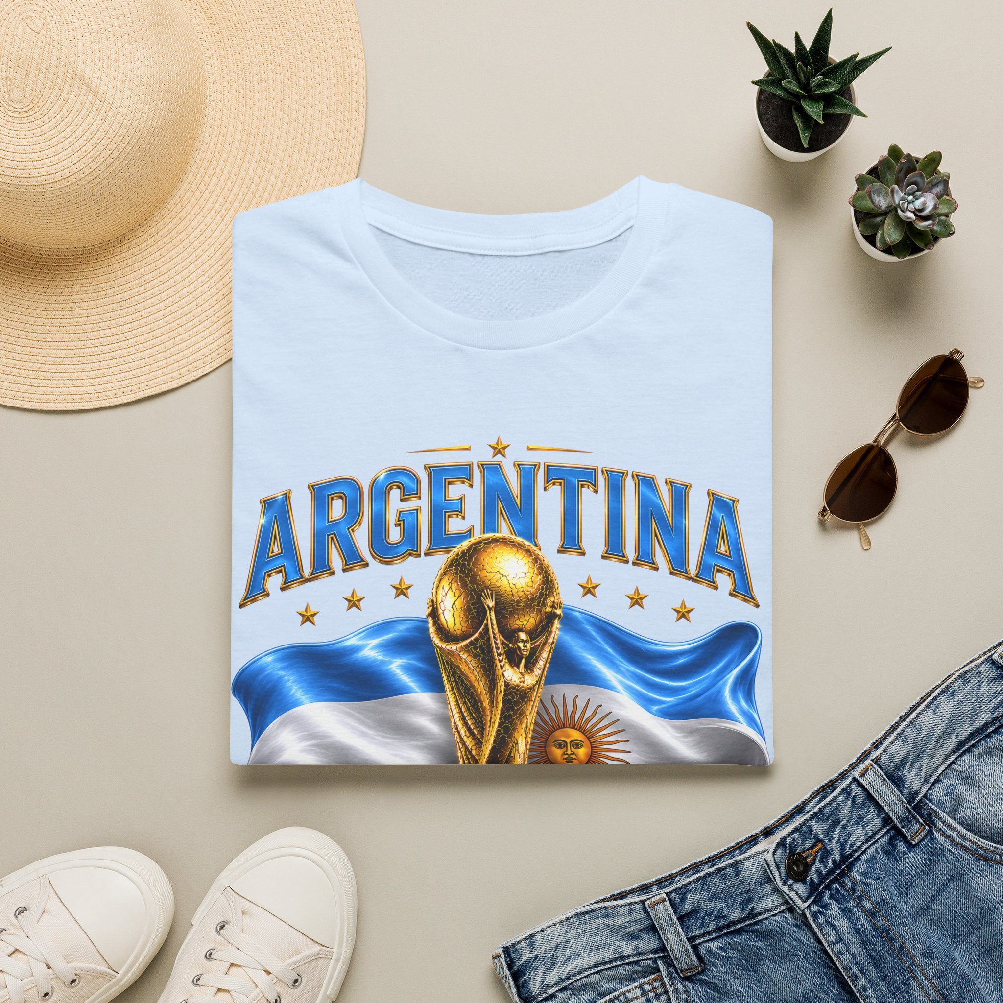 Argentina 2026 World Cup T-Shirt — Golden Trophy & Flag Soccer Fan Tee