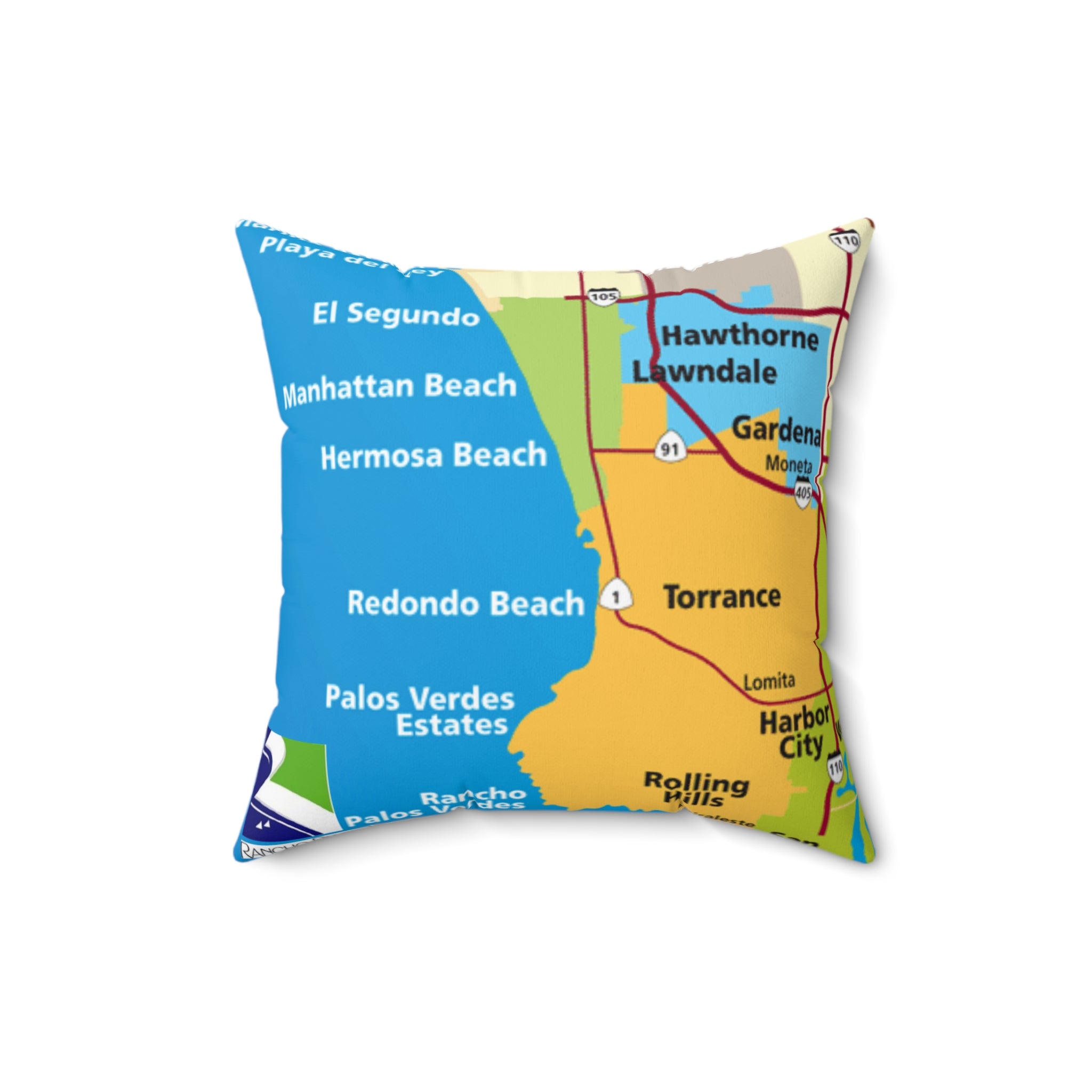 Rancho Palos Verdes California 90275 MAP Spun Polyester Square Pillow