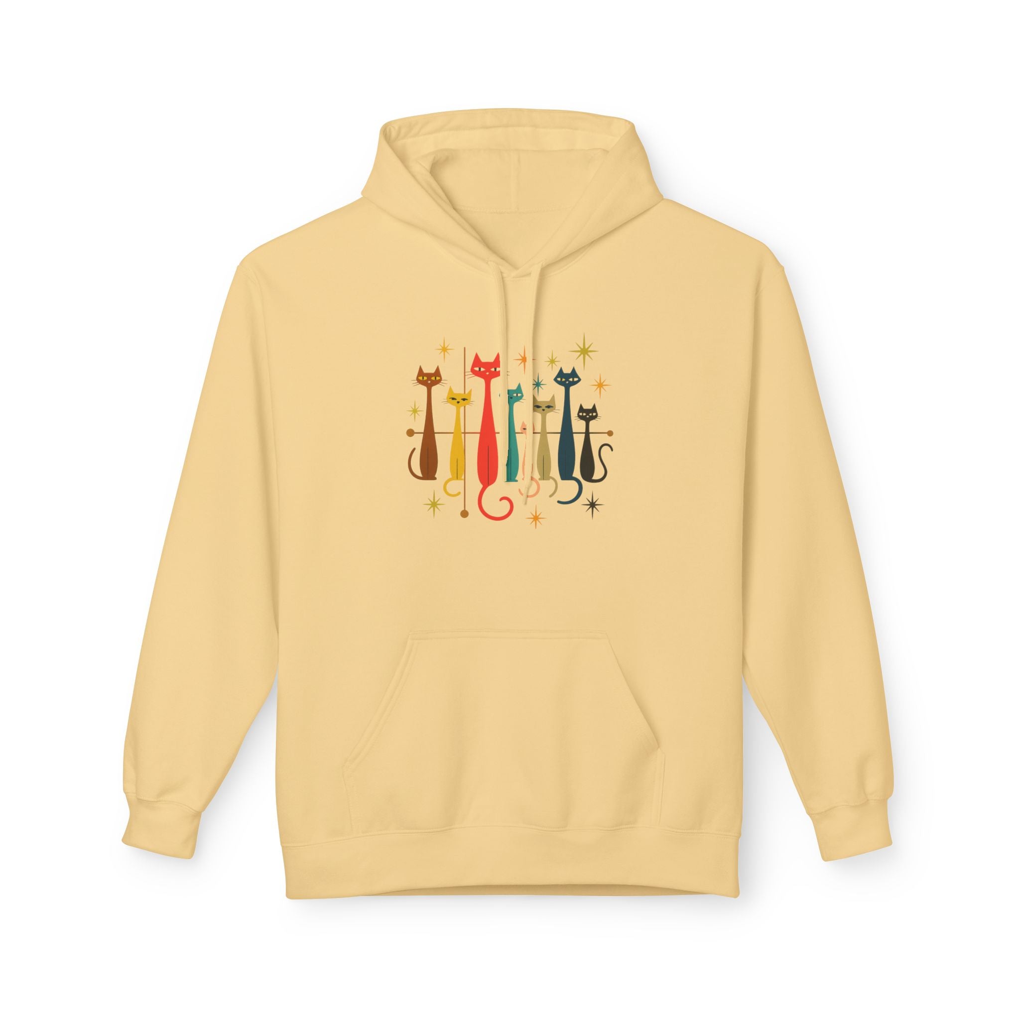 Retro Long Cats hoodie | Colorful Cat Illustration (printed front and back)