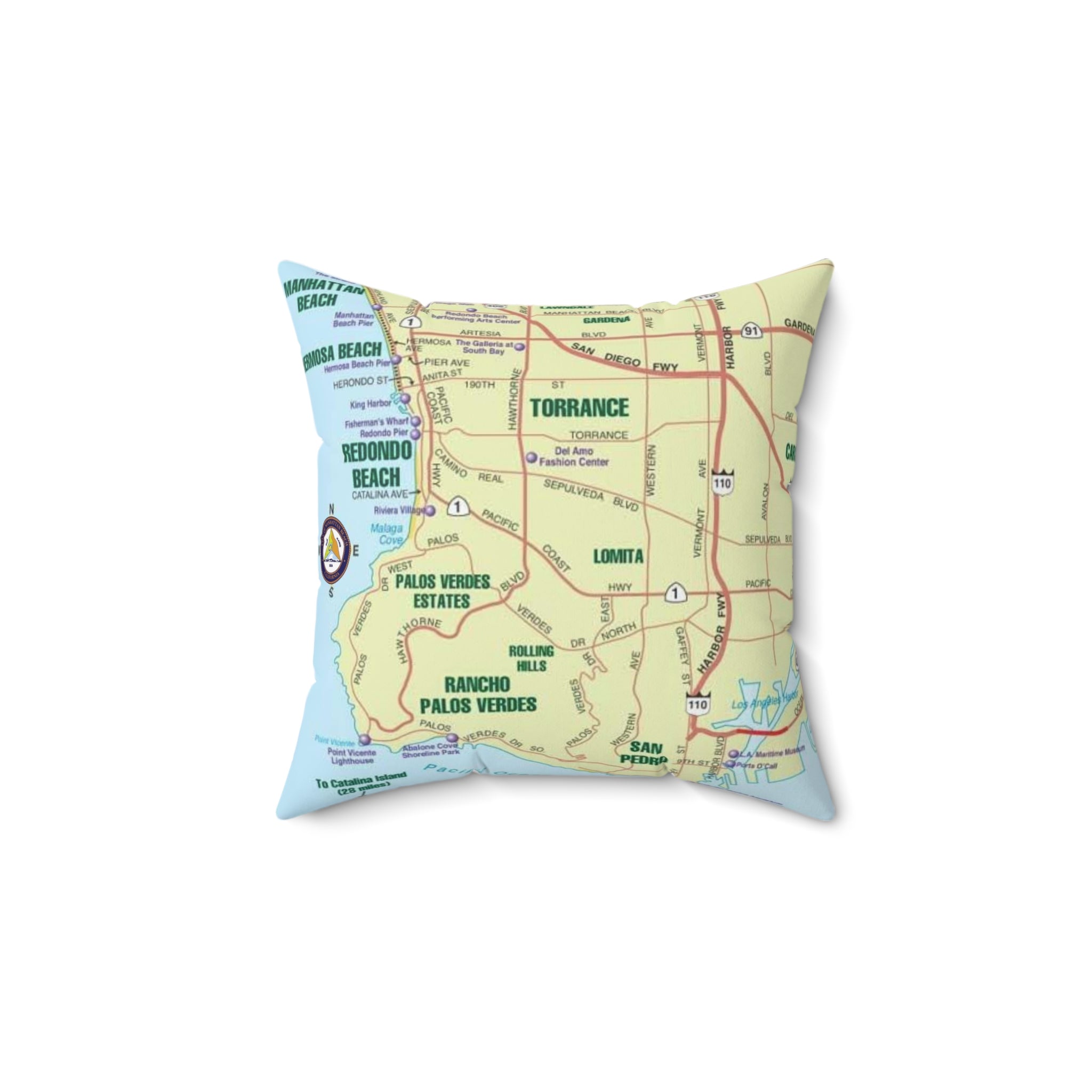 Manhattan Beach California 90266 MAP Spun Polyester Square Pillow