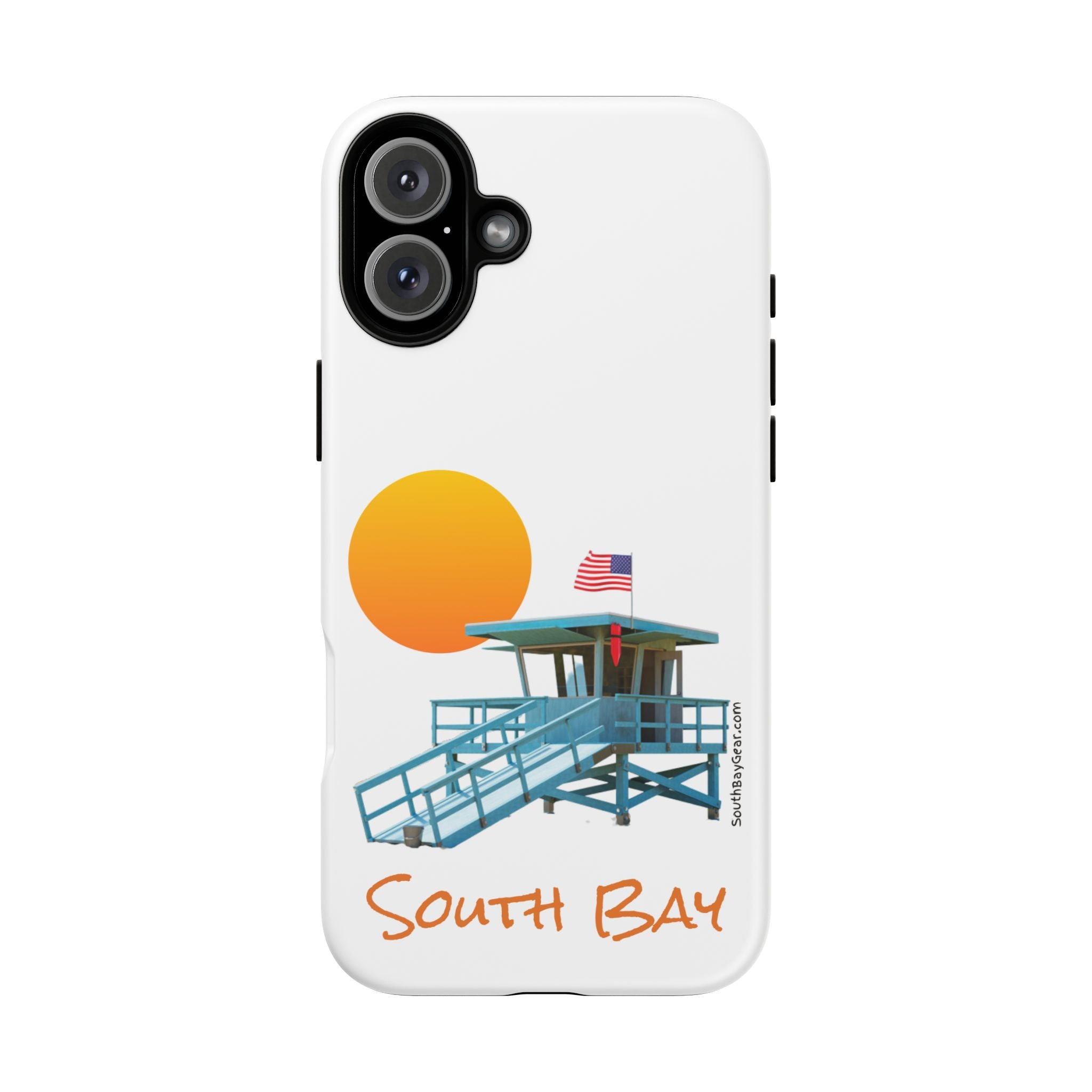 South Bay Lifeguard Stand with American Flag Tough Phone Cases