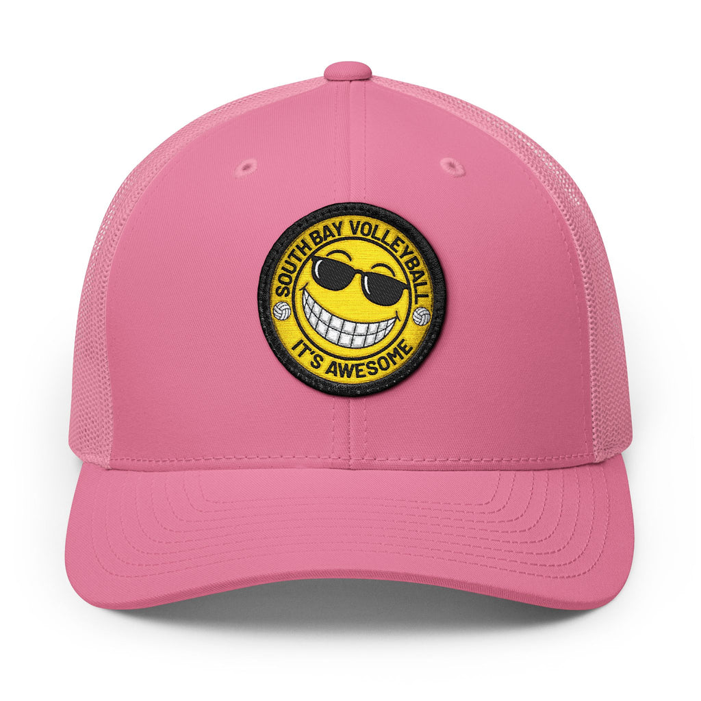 Embroidered Smiley Patch Trucker Hat — 'Smile, It's Awesome' Snapback