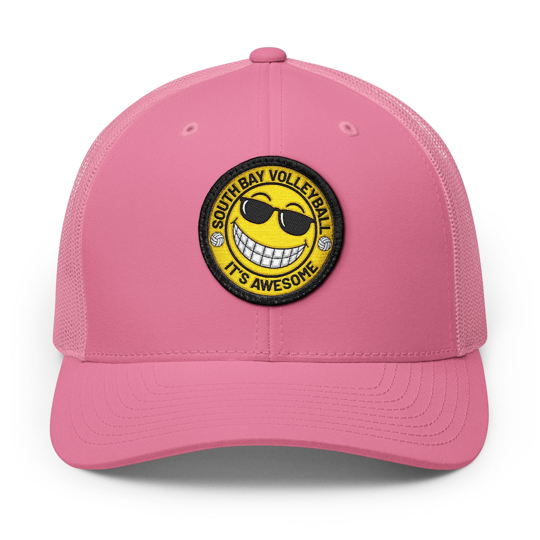 Embroidered Smiley Patch Trucker Hat — 'Smile, It's Awesome' Snapback