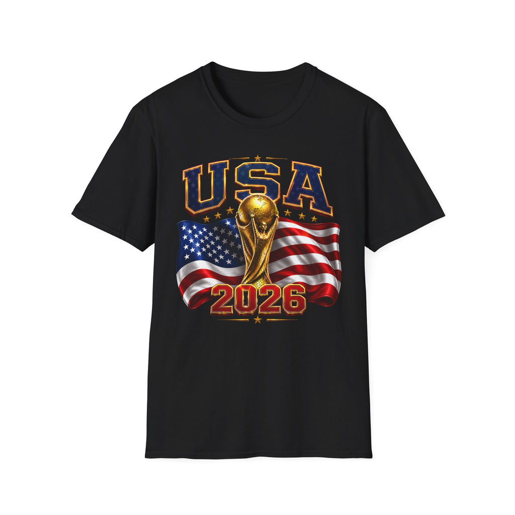 USA World Cup 2026 Soccer T-Shirt – American Flag & Trophy Design