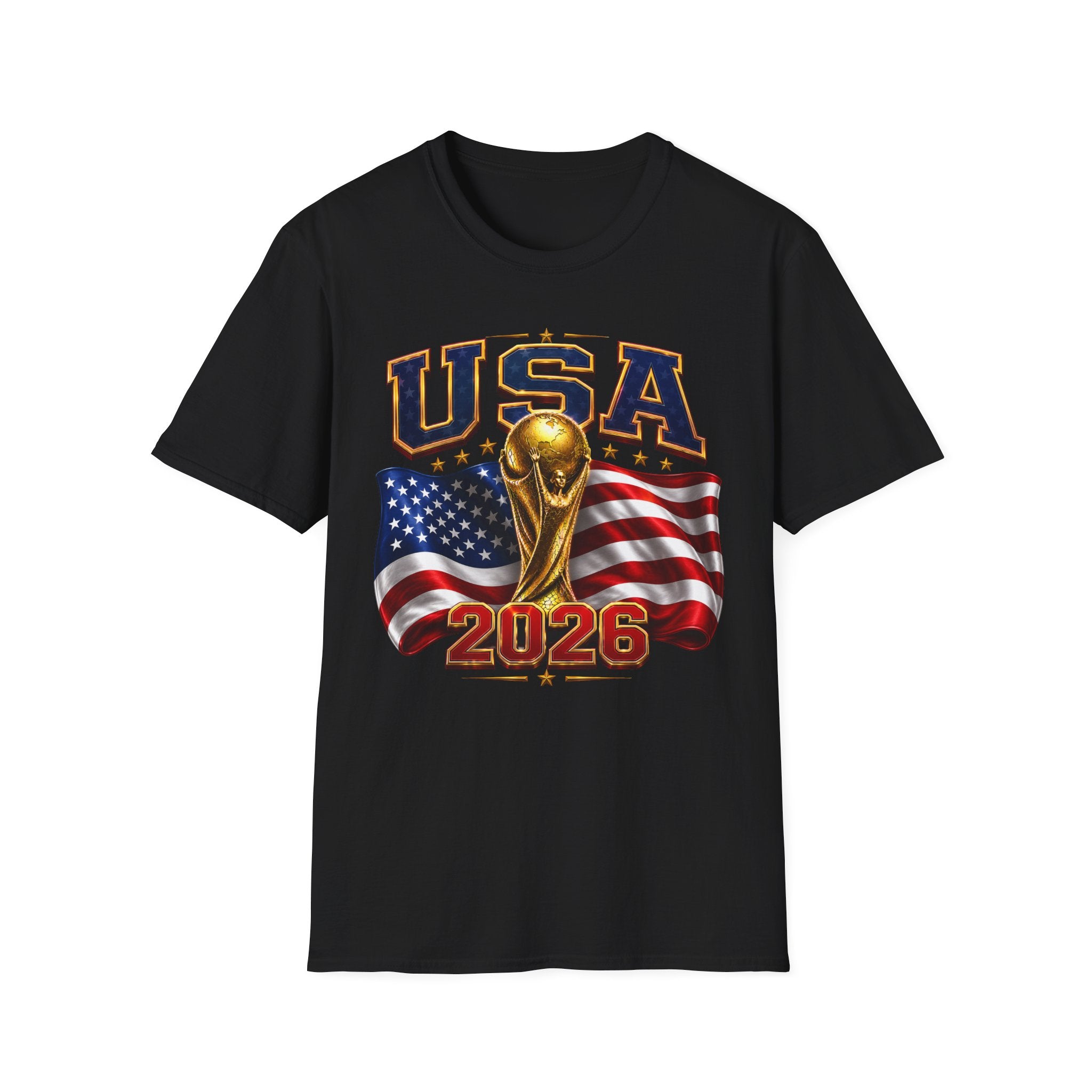 USA World Cup 2026 Soccer T-Shirt – American Flag & Trophy Design