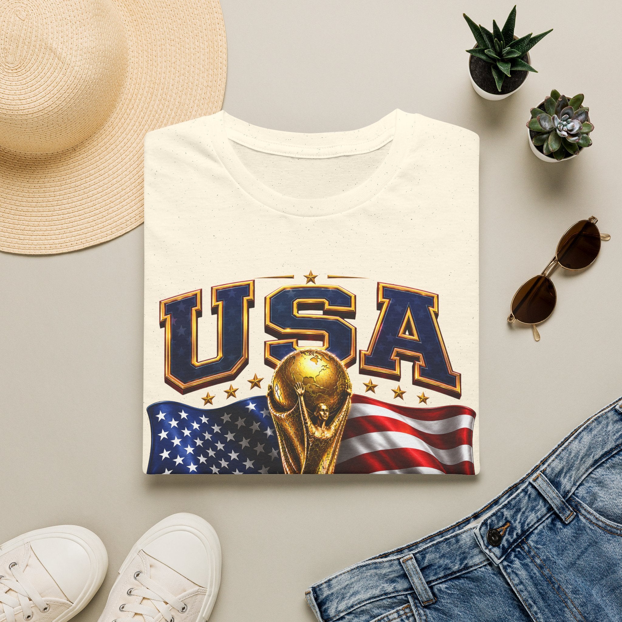 USA World Cup 2026 Soccer T-Shirt – American Flag & Trophy Design