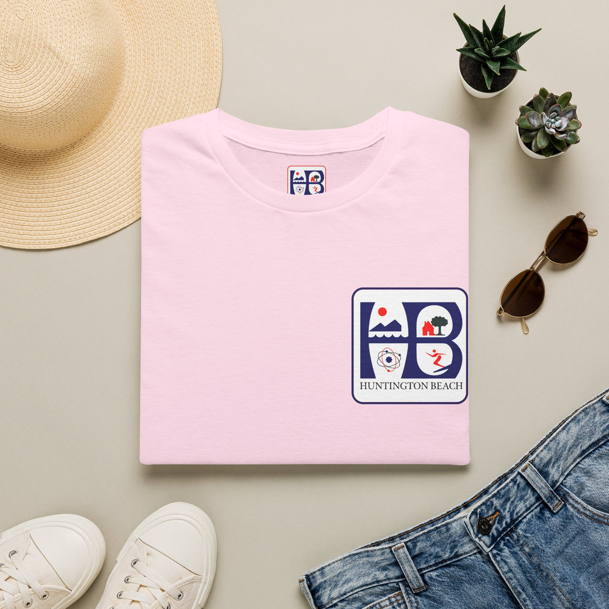 Huntington Beach Retro Logo T-Shirt — HB Surf & Sunset Tee (printed 3 side)